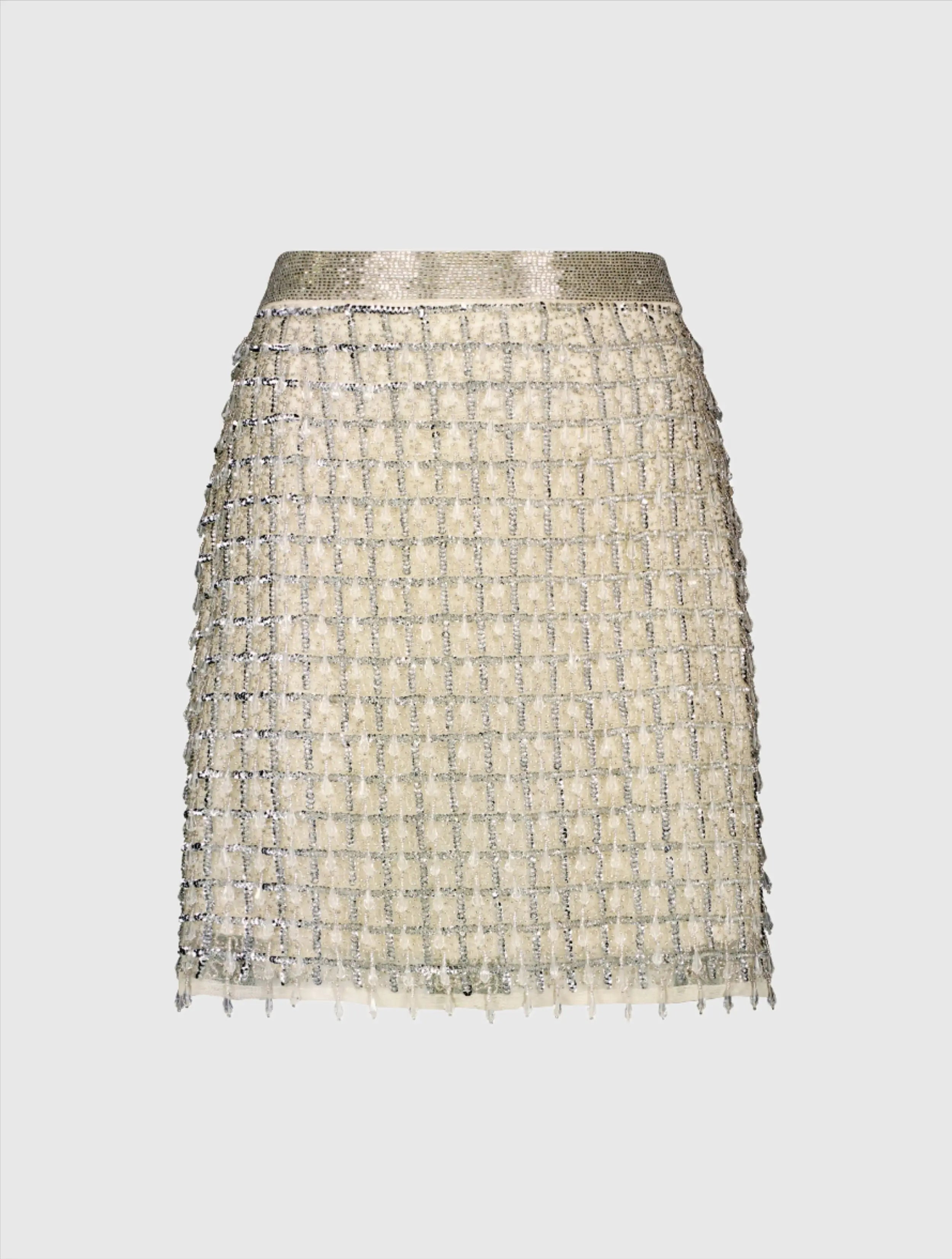 Silver and Beige Hand Beaded Mini Skirt - FINAL SALE-Myartka
