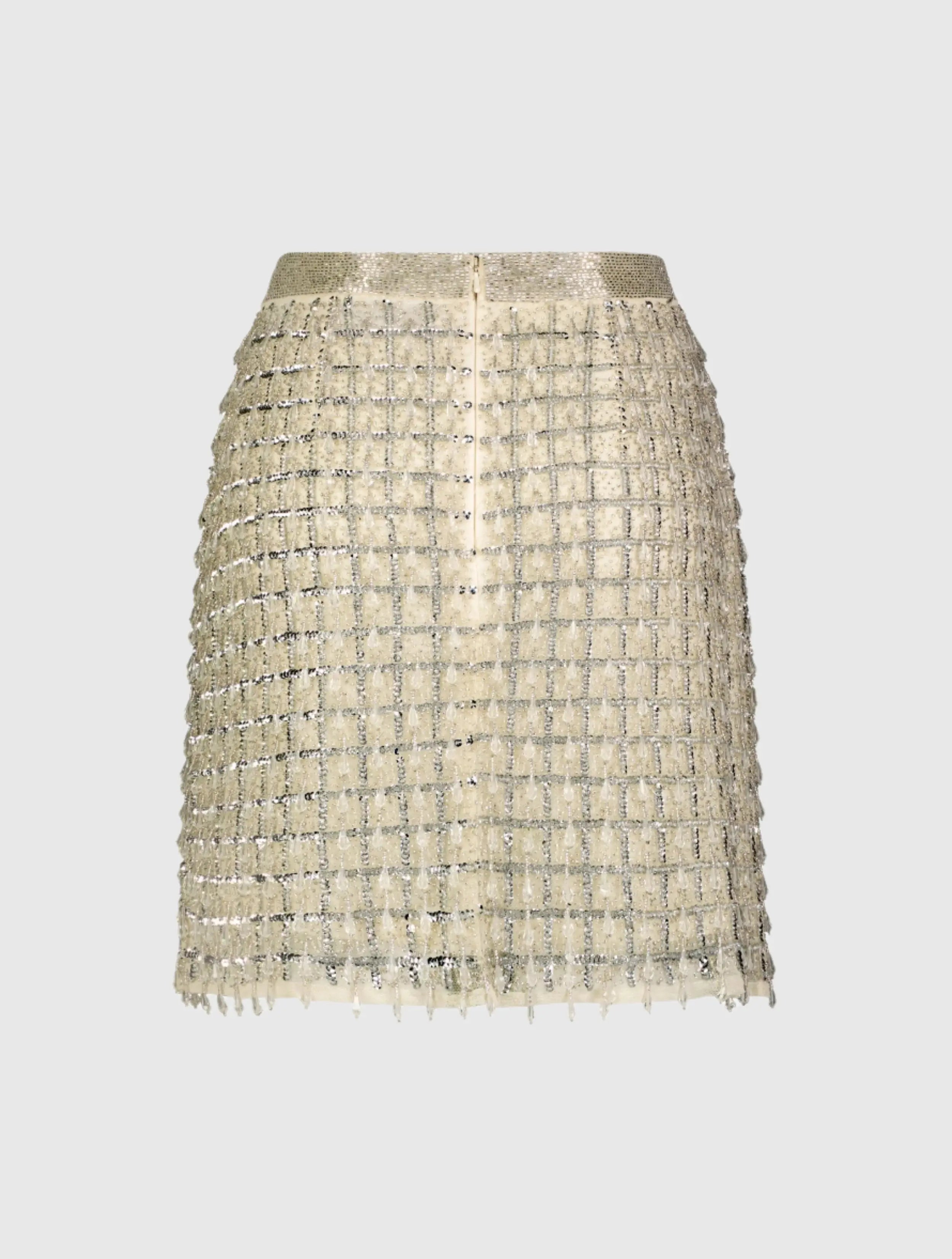 Silver and Beige Hand Beaded Mini Skirt - FINAL SALE-Myartka