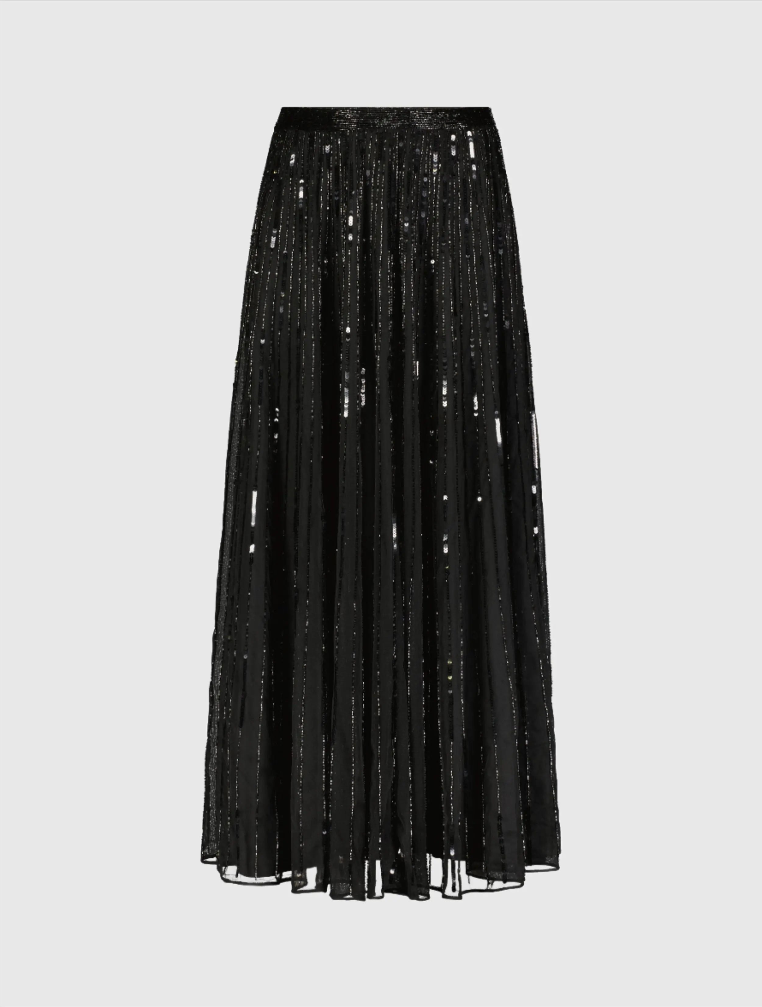 Black Long Sequin Embellished Chiffon Evening Skirt-Myartka