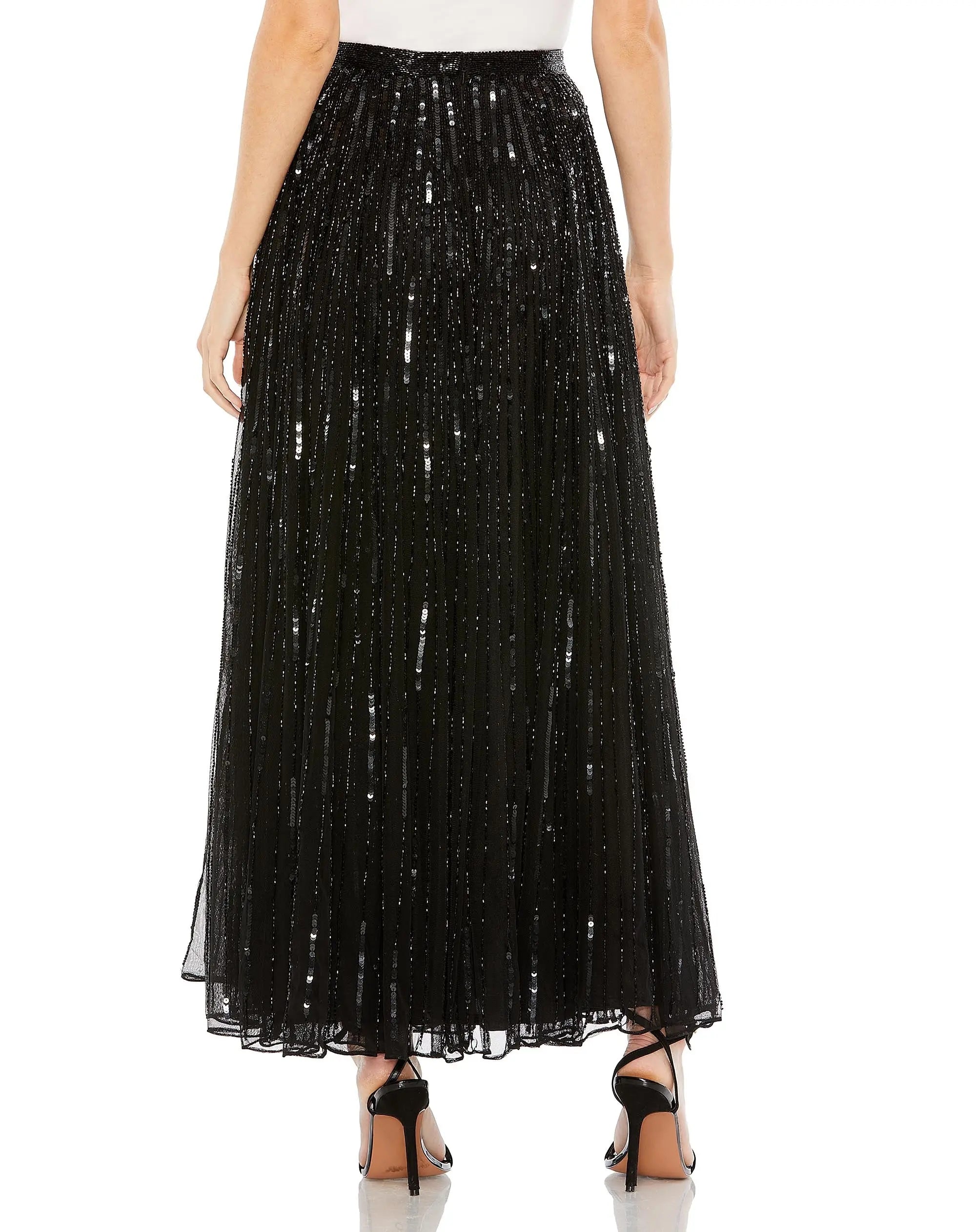Black Long Sequin Embellished Chiffon Evening Skirt-Myartka