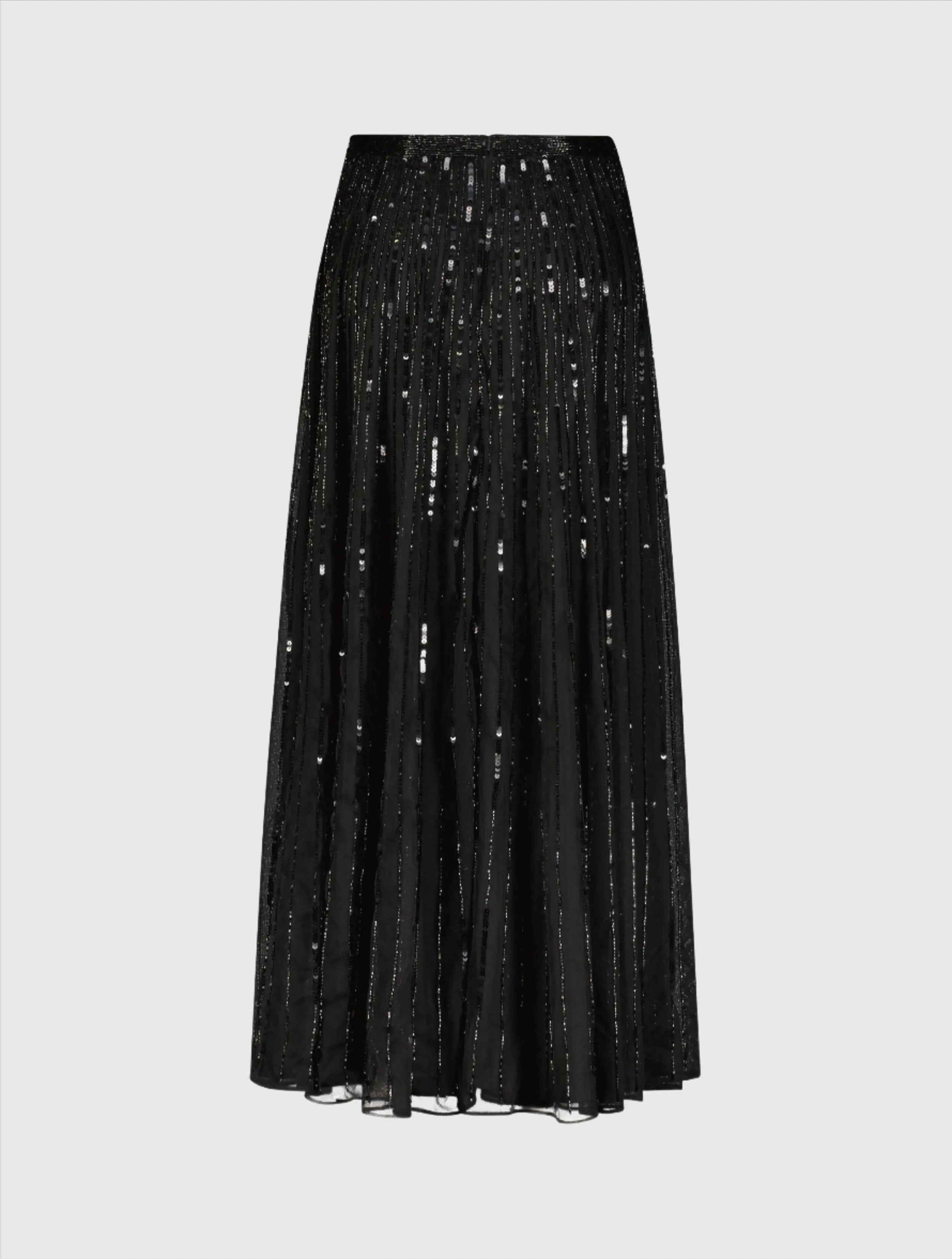Black Long Sequin Embellished Chiffon Evening Skirt-Myartka