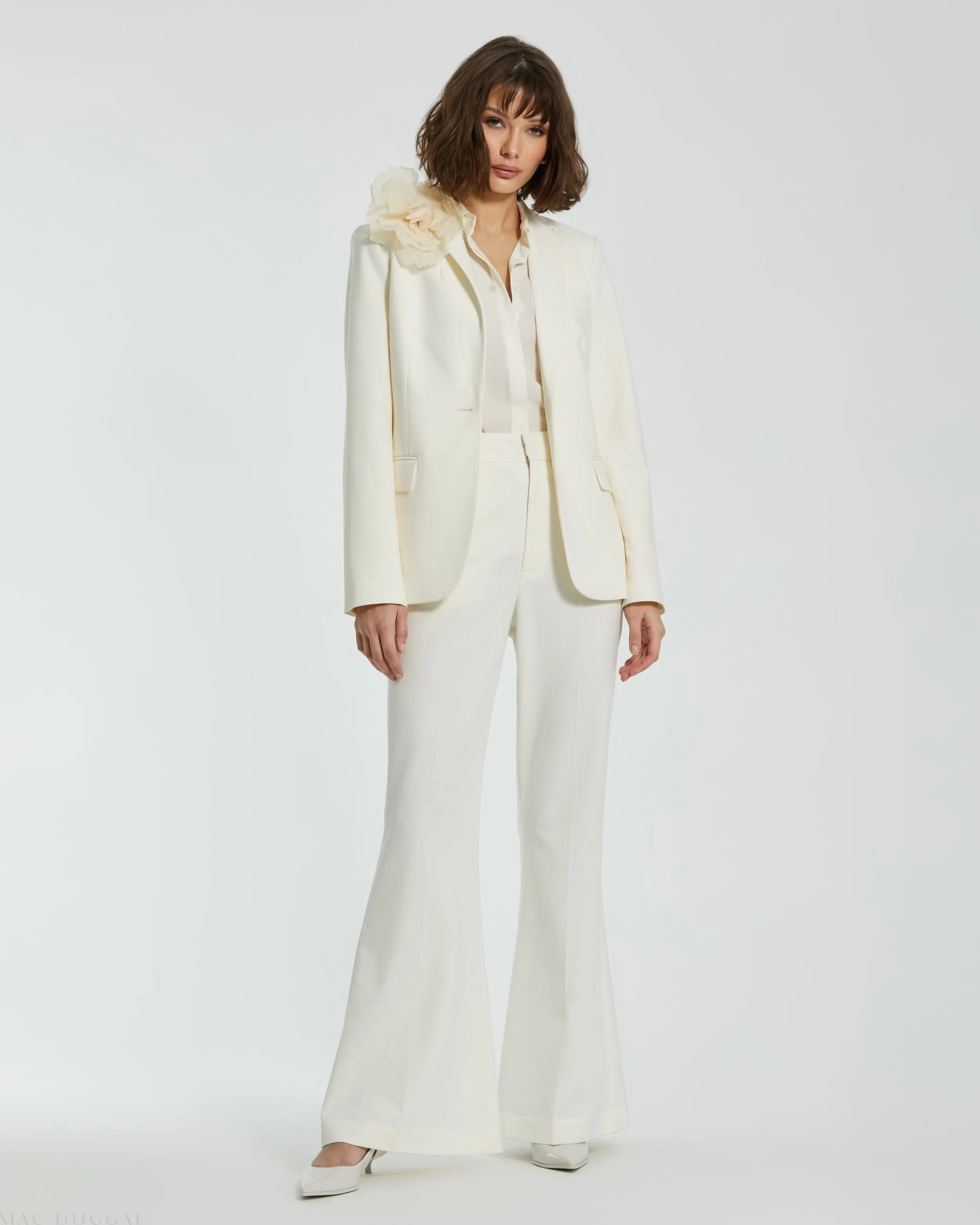 Ivory Classic Crepe Blazer Jacket With Flower - FINAL SALE-Myartka