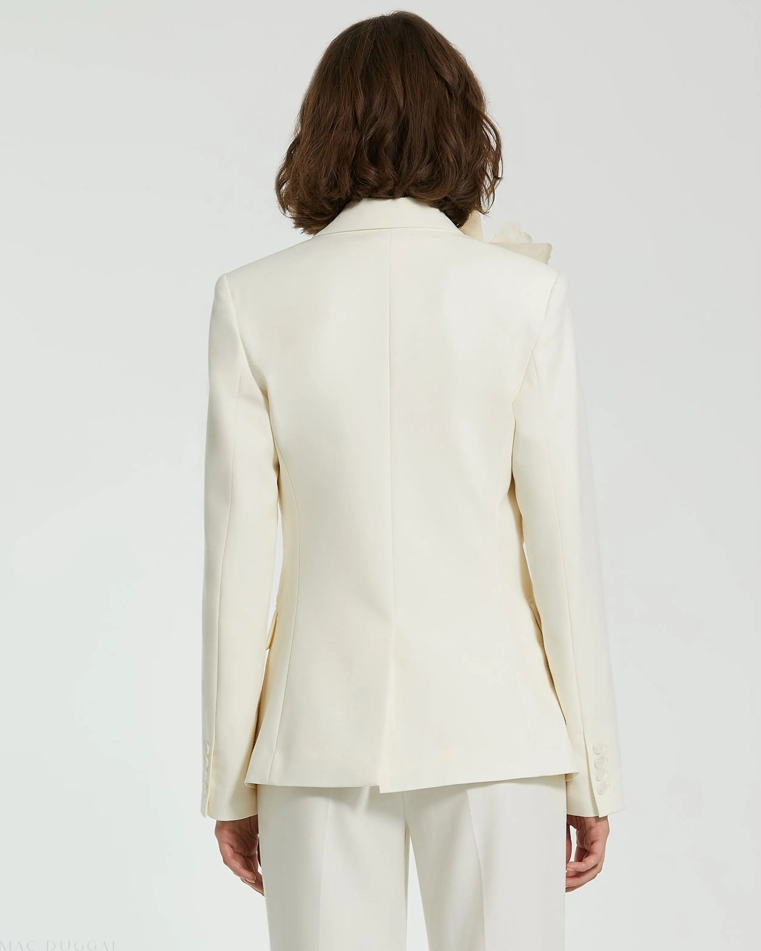 Ivory Classic Crepe Blazer Jacket With Flower - FINAL SALE-Myartka