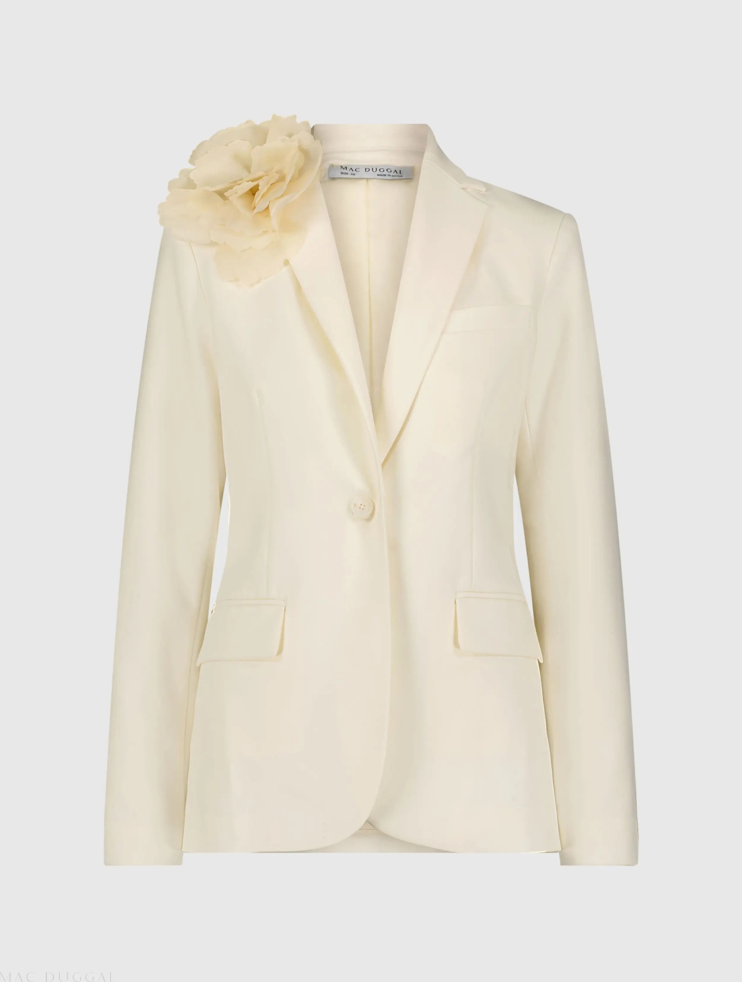 Ivory Classic Crepe Blazer Jacket With Flower - FINAL SALE-Myartka