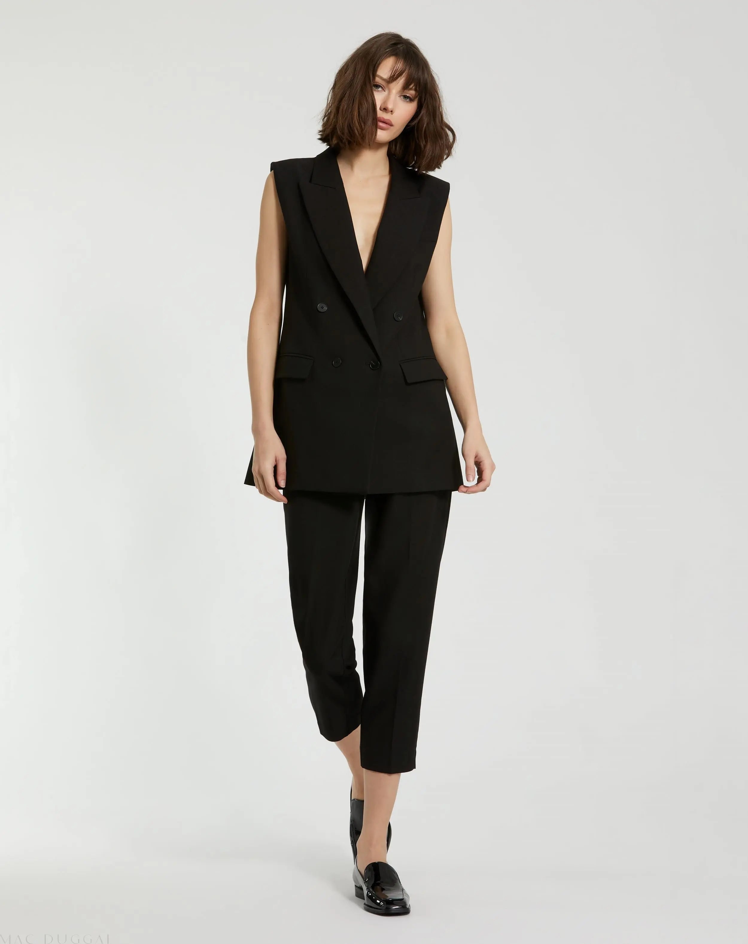 Black Tailored Crepe Sleeveless Blazer Vest - FINAL SALE-Myartka