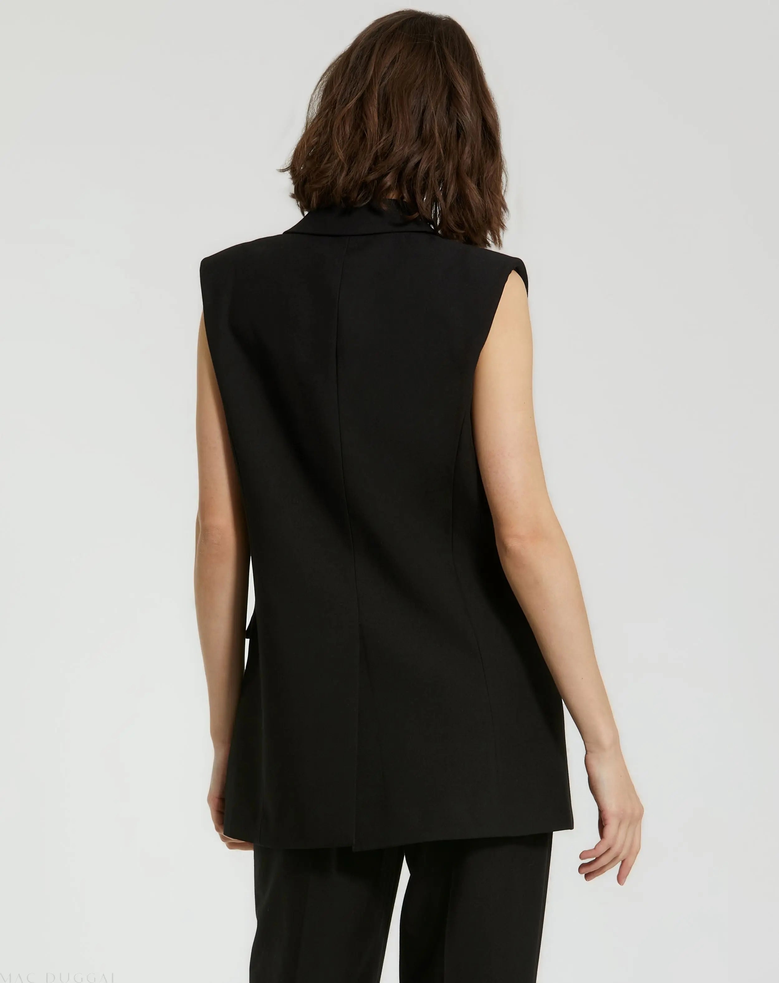 Black Tailored Crepe Sleeveless Blazer Vest - FINAL SALE-Myartka