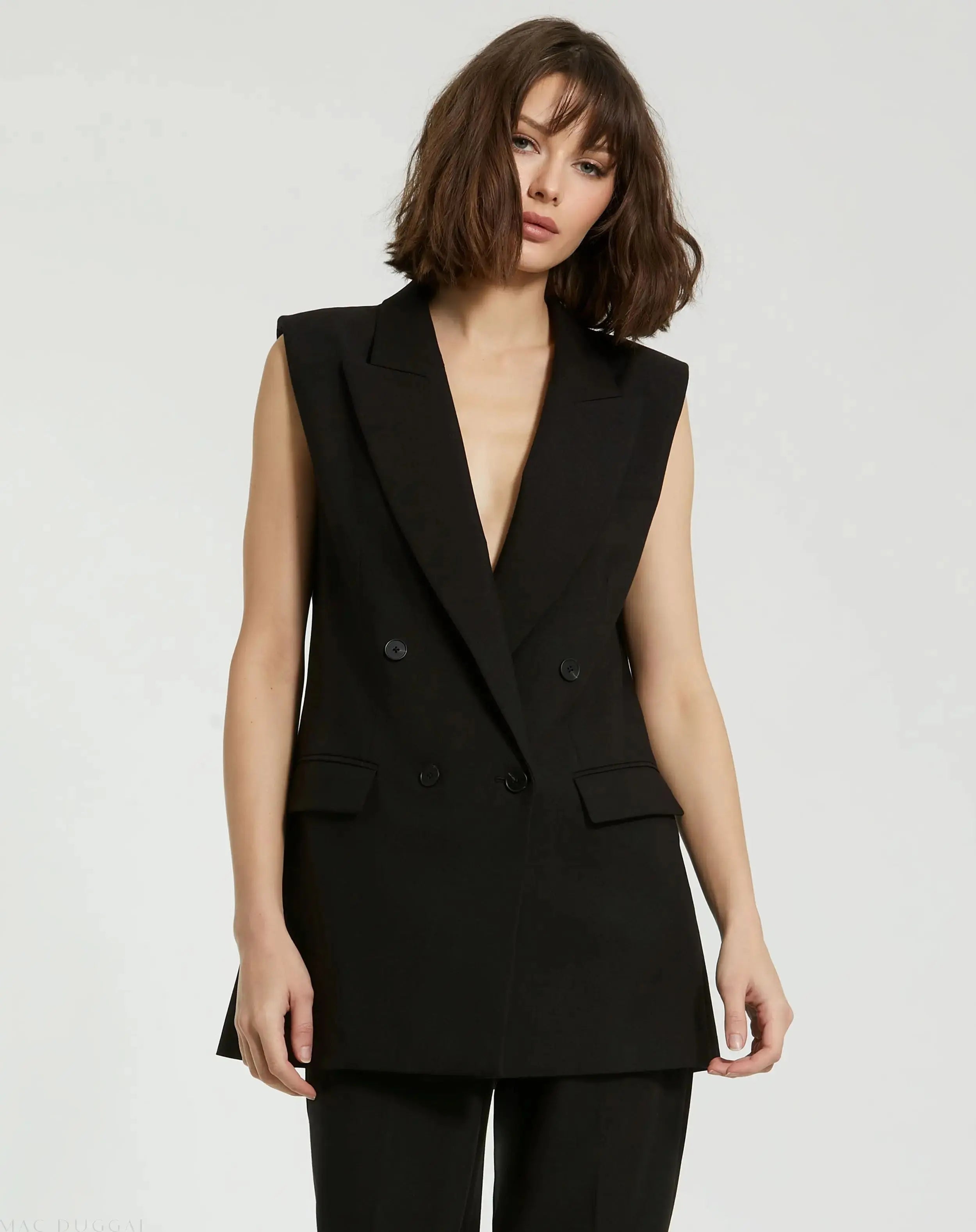 Black Tailored Crepe Sleeveless Blazer Vest - FINAL SALE-Myartka