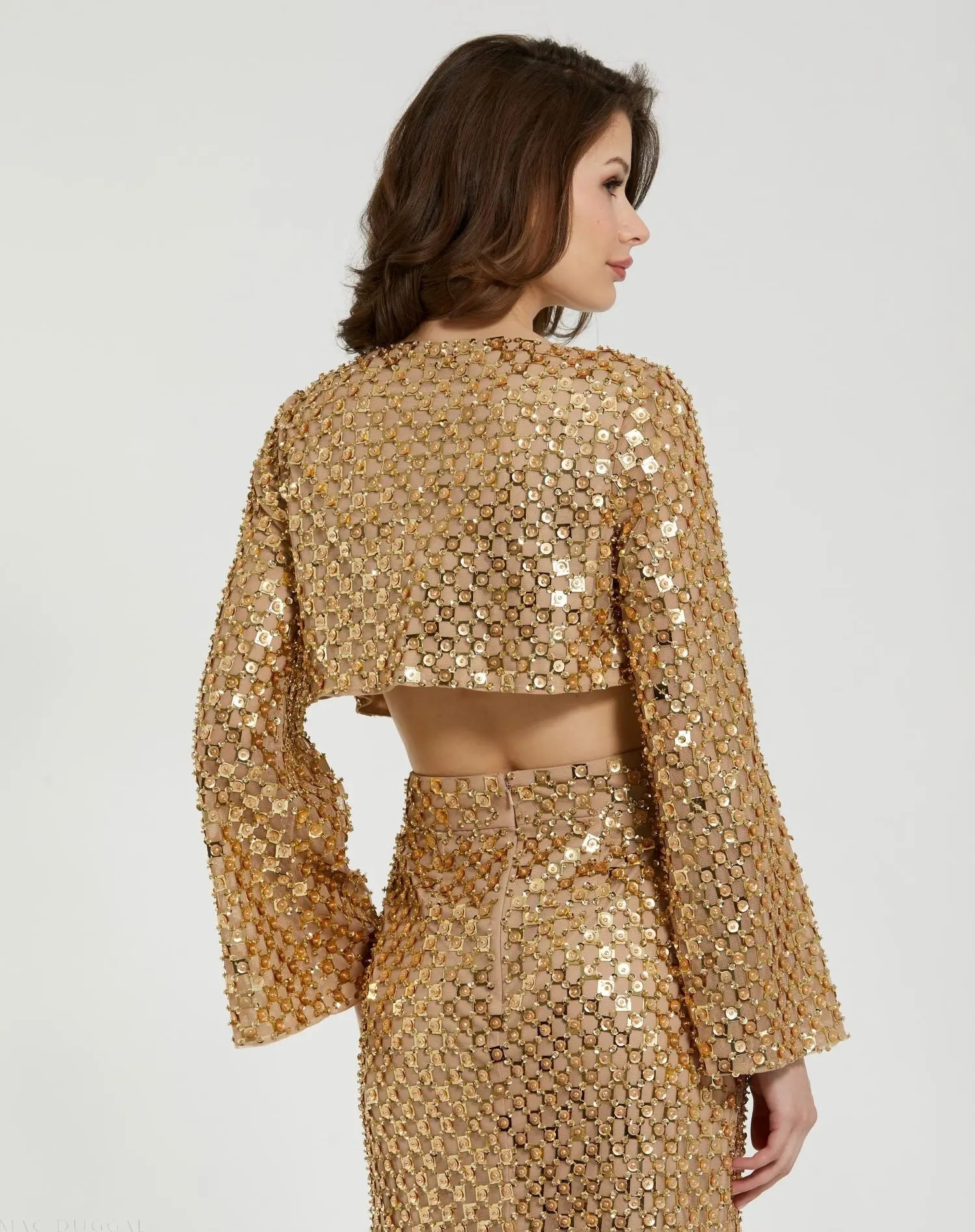 Gold Beaded Sequin Georgette Long Sleeve Cardigan-Myartka