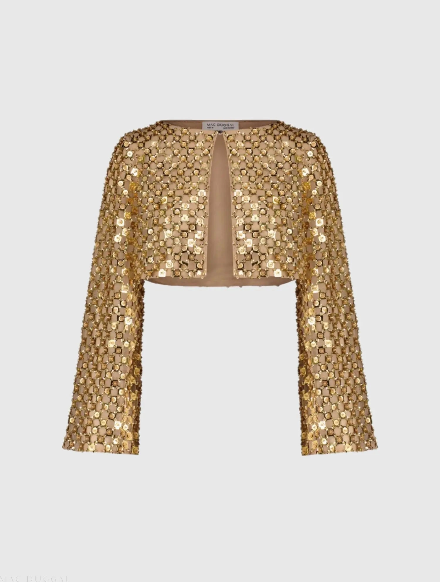 Gold Beaded Sequin Georgette Long Sleeve Cardigan-Myartka