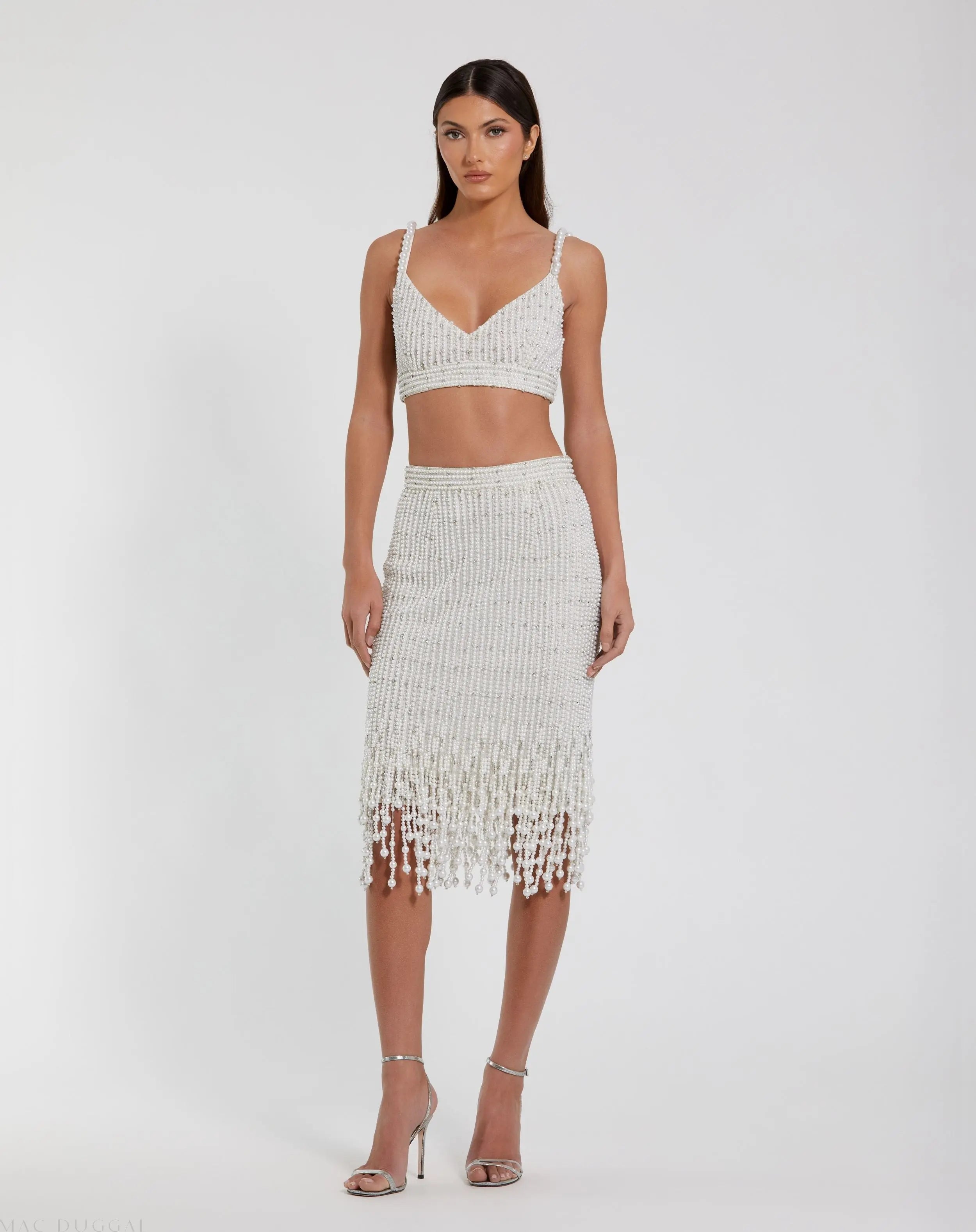 White Pearl Beaded Bra Top-Myartka