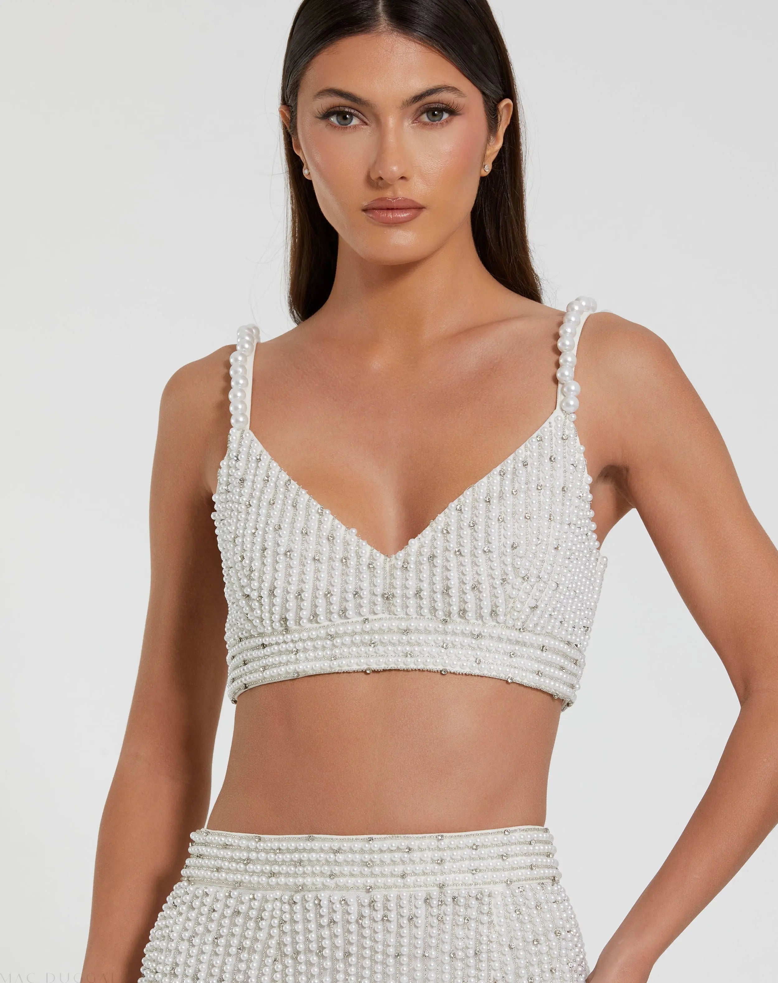White Pearl Beaded Bra Top-Myartka