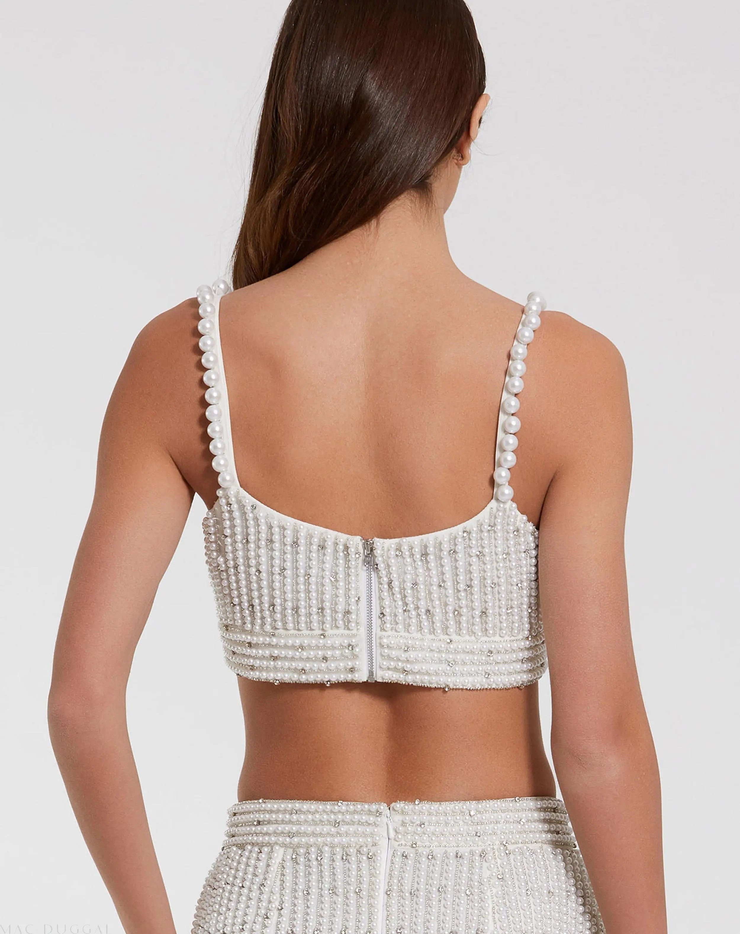 White Pearl Beaded Bra Top-Myartka