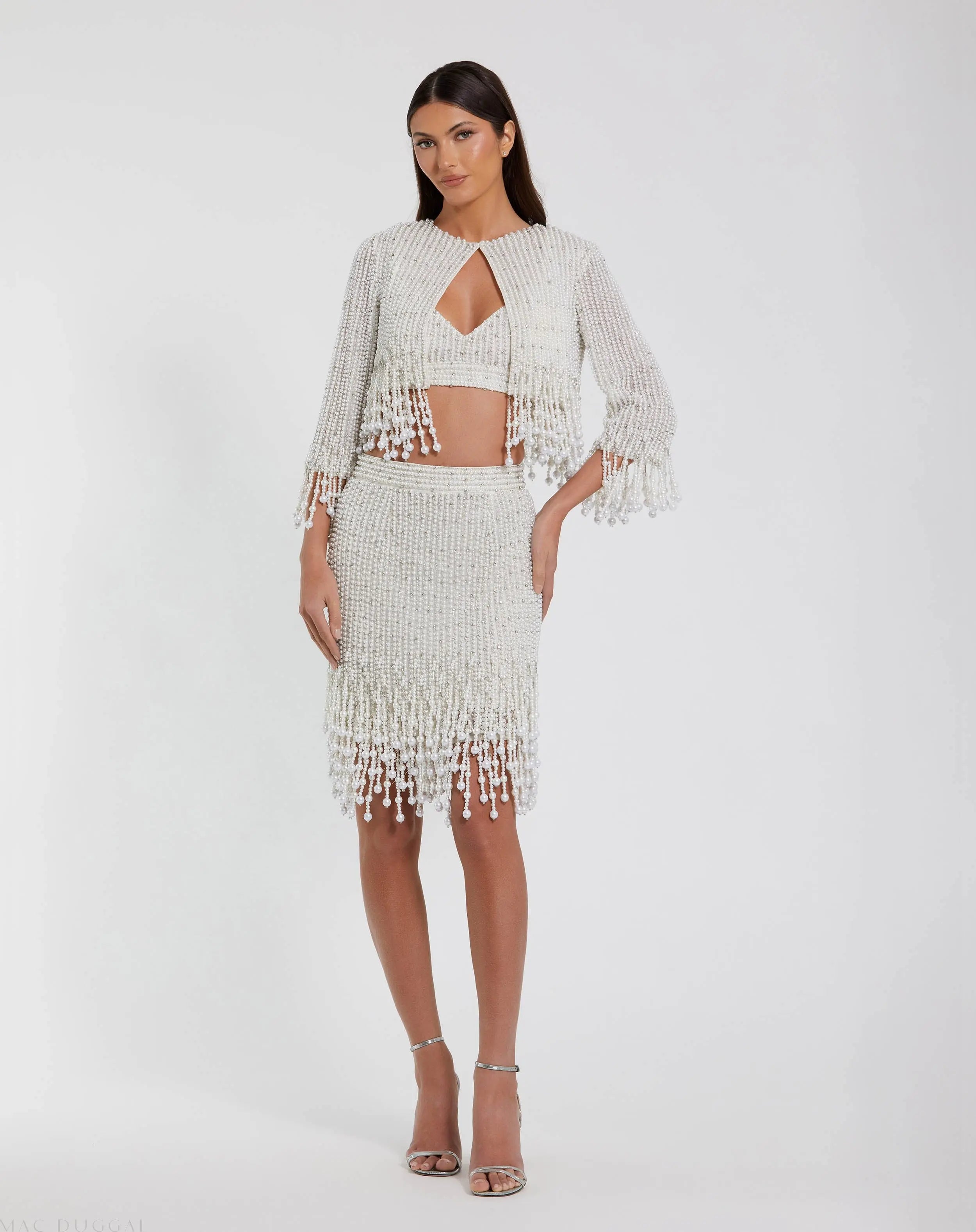 White Pearl Beaded Cropped Jacket-Myartka