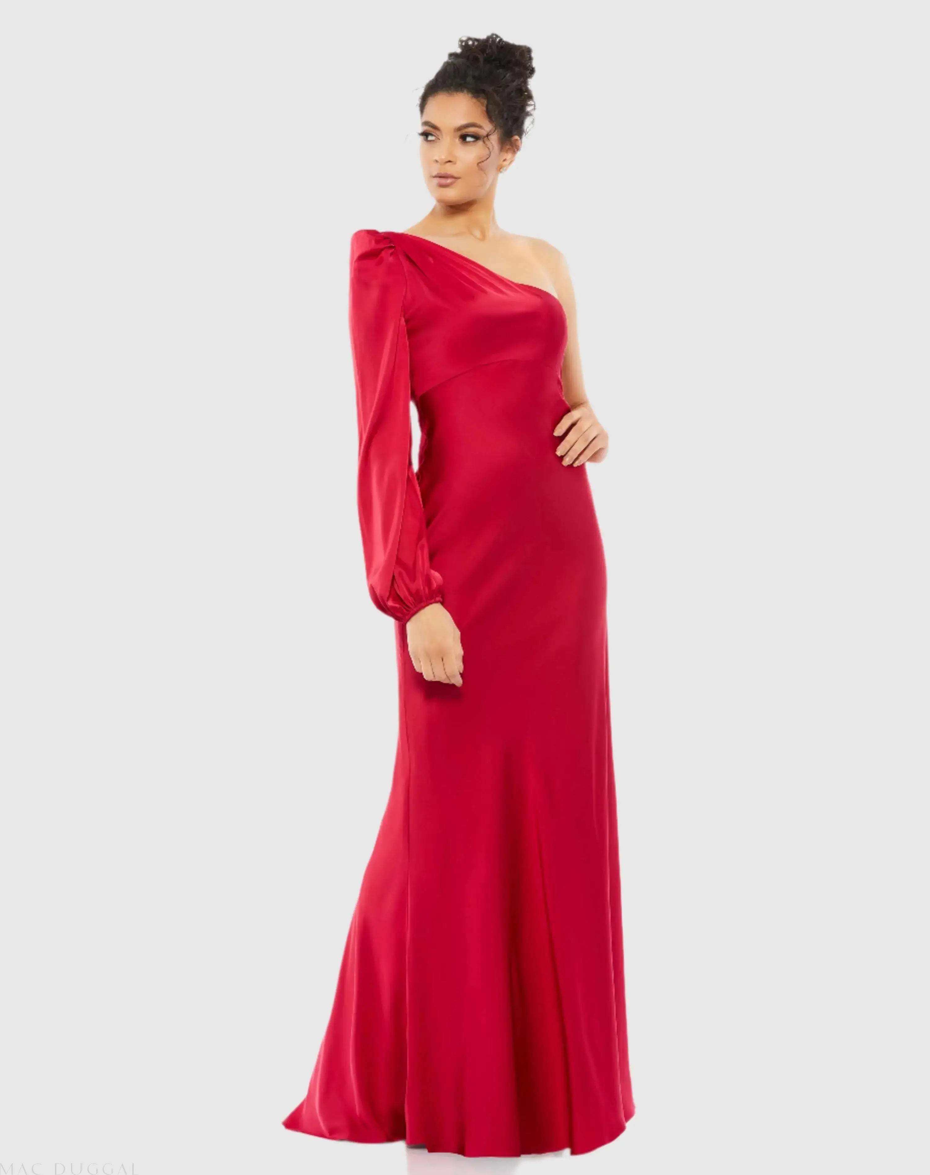 One Shoulder Blouson Sleeve Gown-Myartka