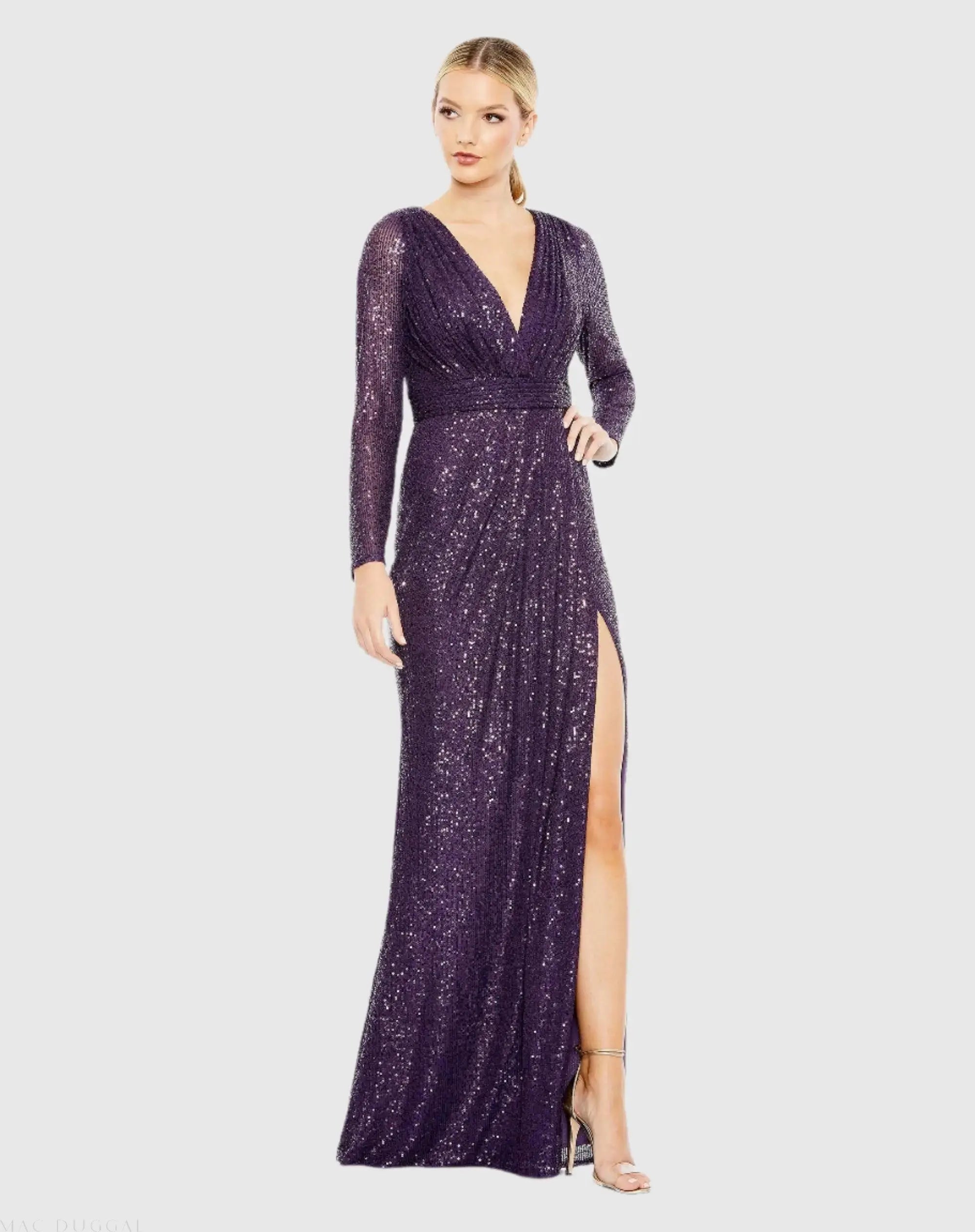 Sequined Long Sleeve Gown-Myartka