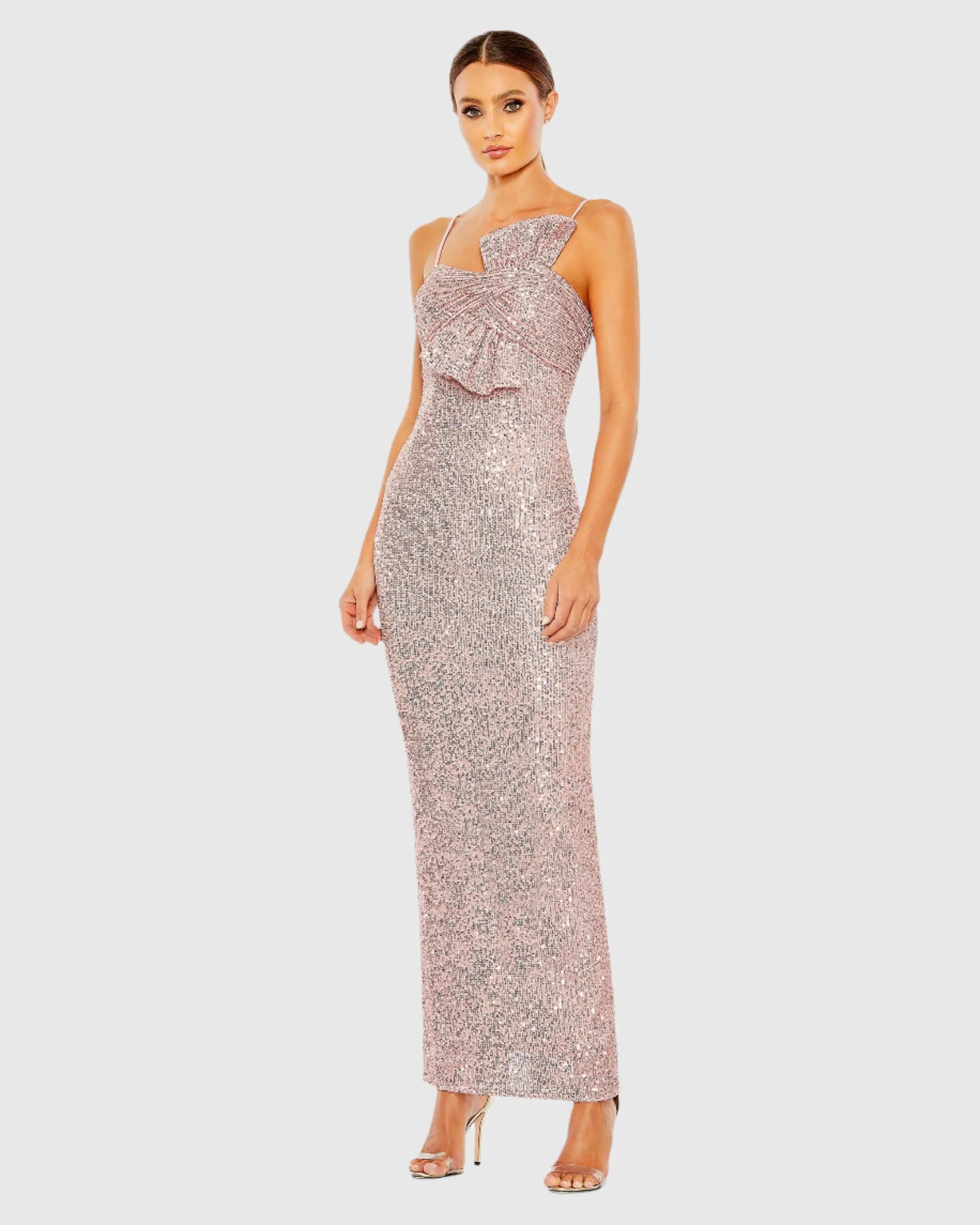 Pink Sequined Faux Bow Column Dress-Myartka