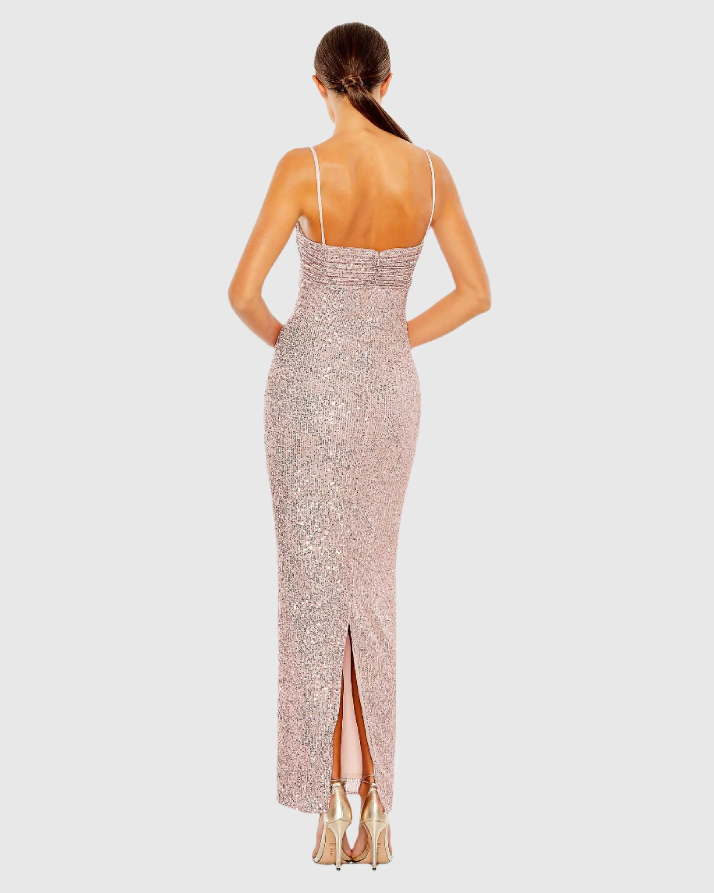 Pink Sequined Faux Bow Column Dress-Myartka