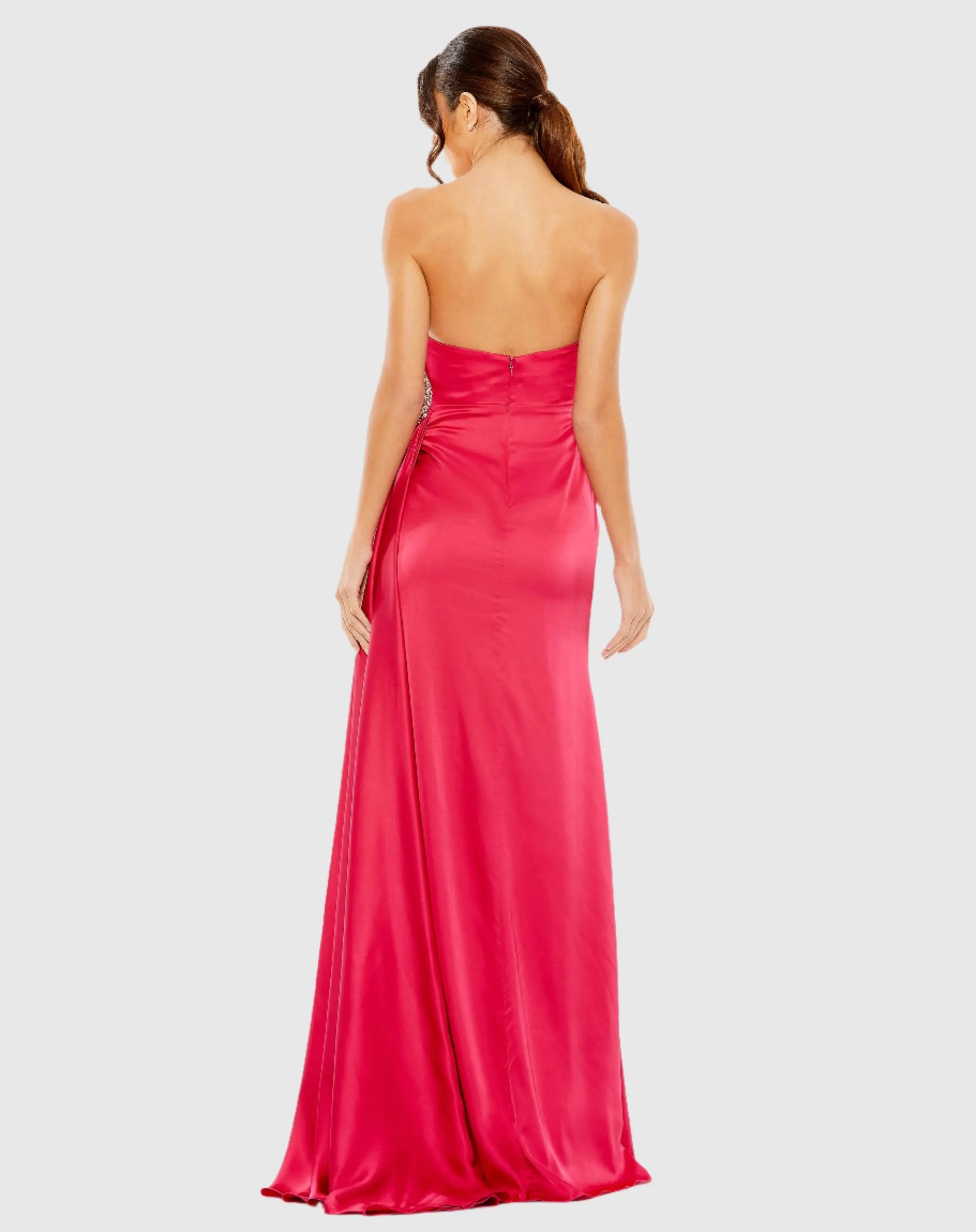 Pink Strapless Ruched Embellished Gown-Myartka