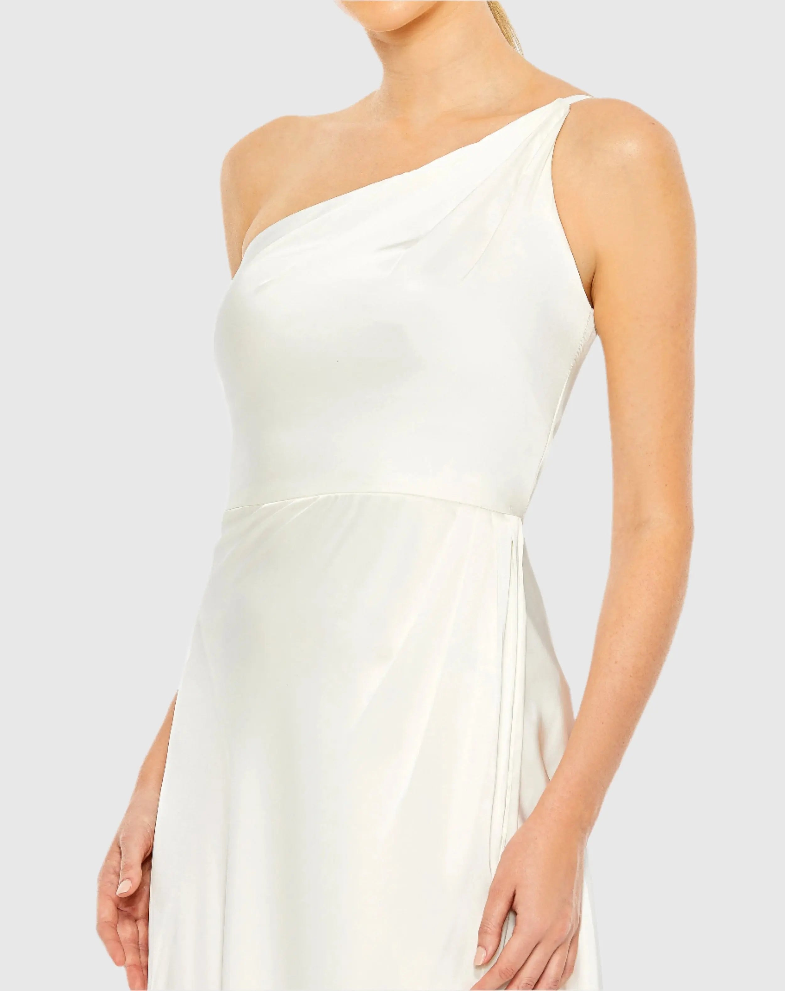 White One Shoulder Hi-Low Draped Charmeuse Dress - FINAL SALE-Myartka