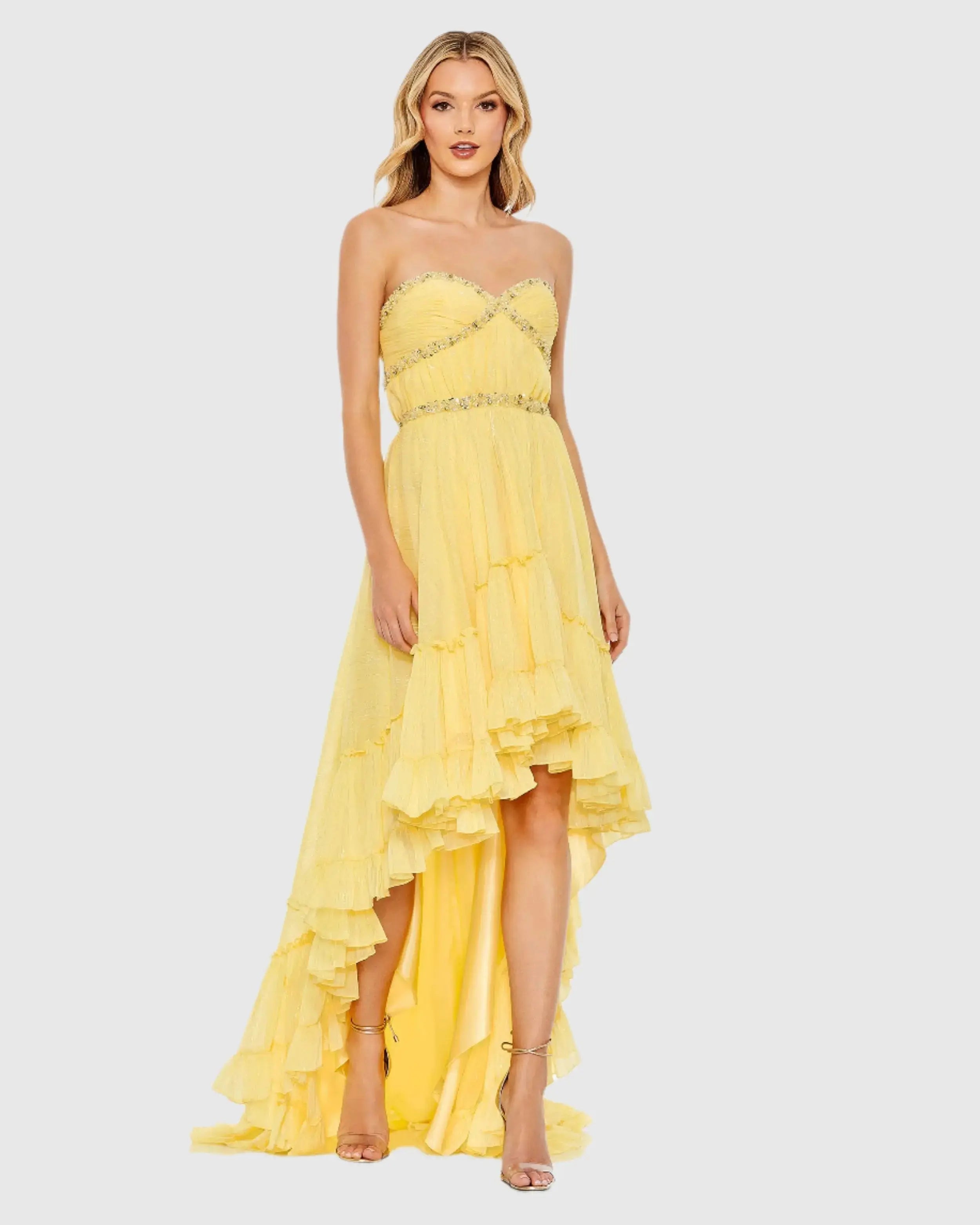 Beaded Ruffle High Low Gown-Myartka