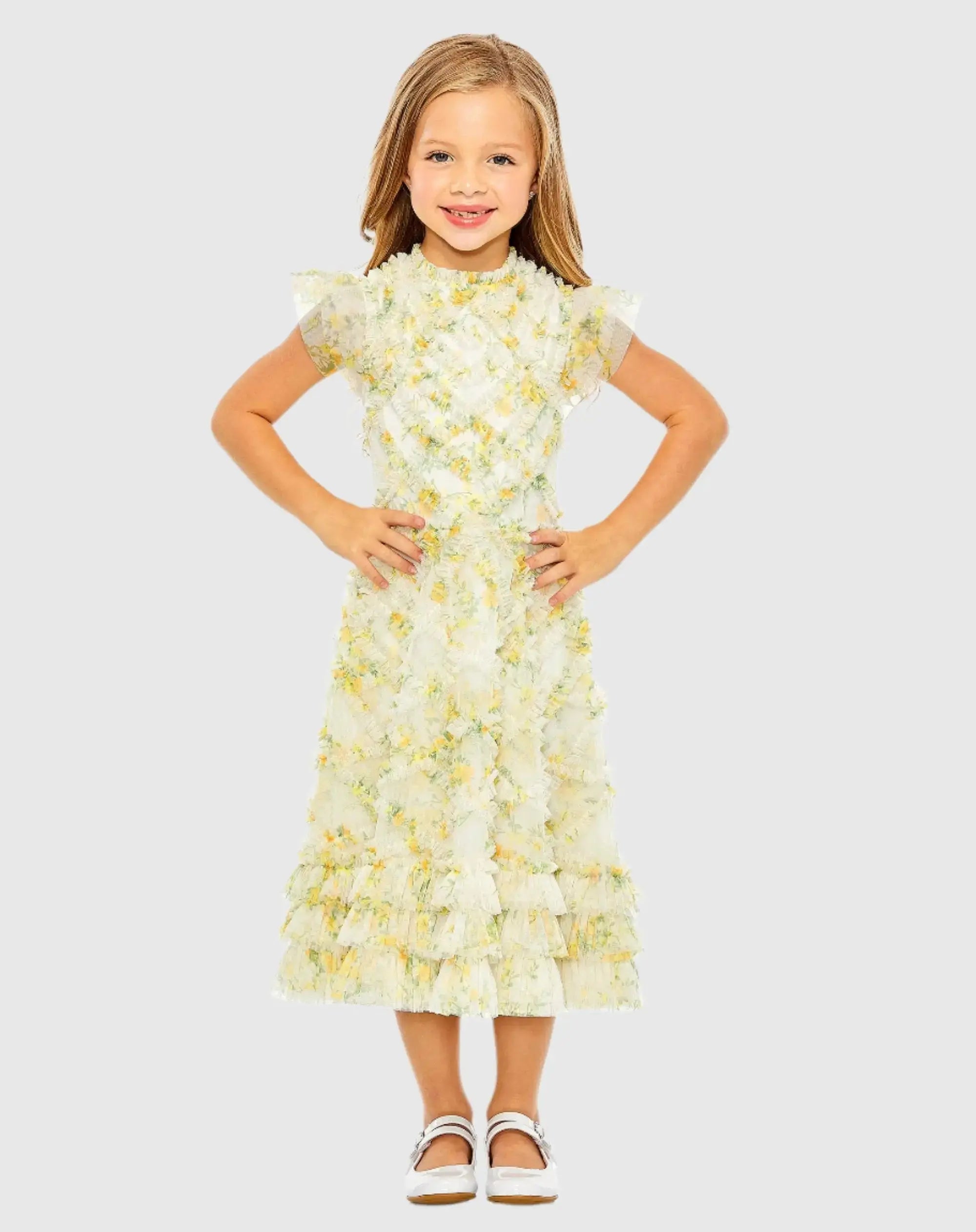 Girls High Neck Ruffle Tiered Mini Dress-Myartka