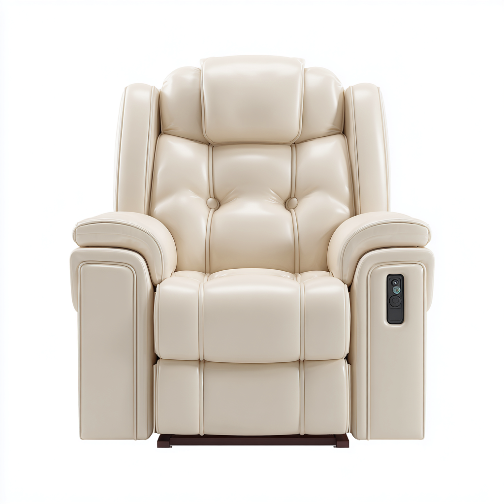 Poltrona reclinabile Spoonman in pelle color crema con poggiatesta regolabile e funzionalità elettrica 90x85x105 cm - crema - stile moderno per soggiorno- Havengetyard