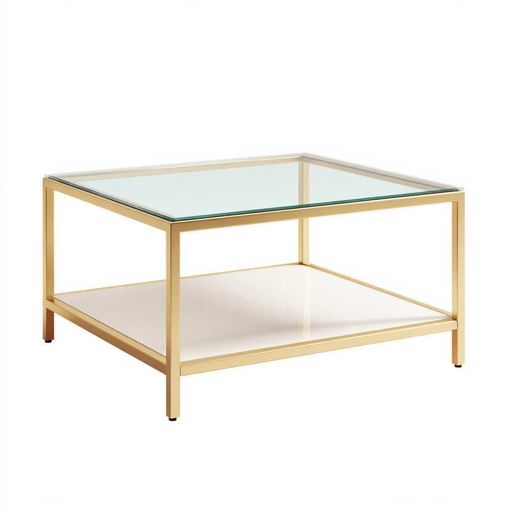 Tavolino da caffè-vetro-metallo-80x80x45 cm-oro trasparente-stile moderno- Havengetyard