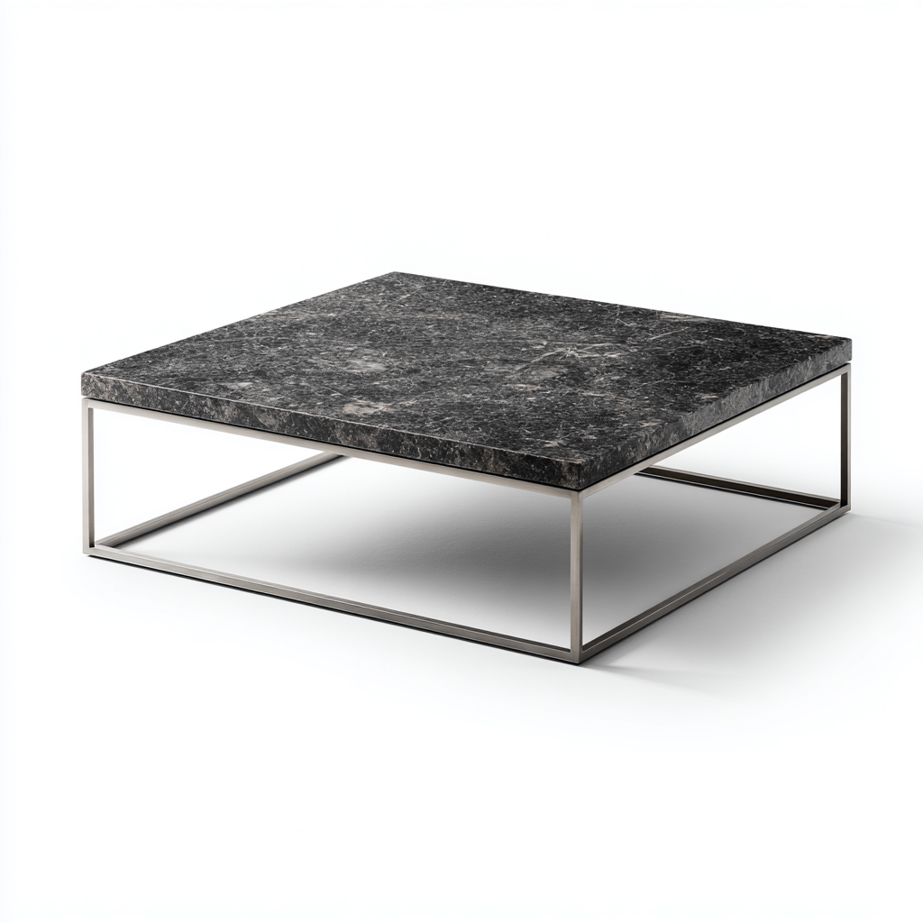 Tavolino da caffè Marmo e Metallo 90x90x32 cm - Nero-Argento - Design moderno- Havengetyard