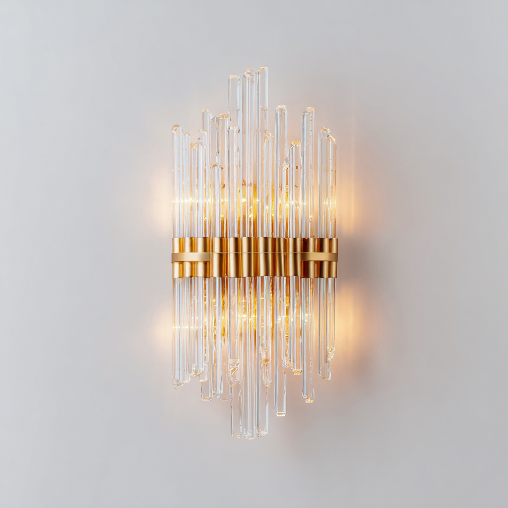 Applique ottone 25x15x40 cm - ottone-vetro trasparente - per soggiorno - design elegante- Havengetyard