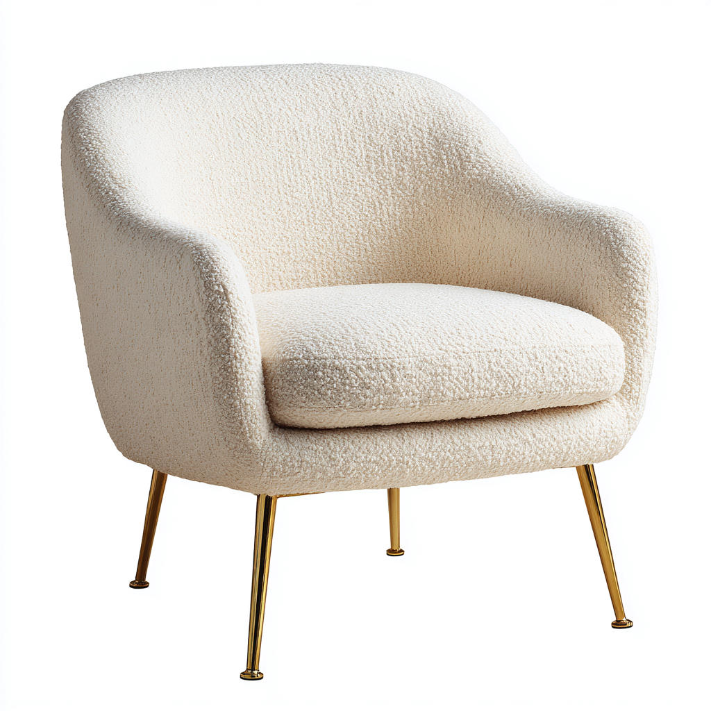 Poltrona tessuto bouclé bianco gambe metalliche oro 76x70x80 cm - design moderno per soggiorno- Havengetyard