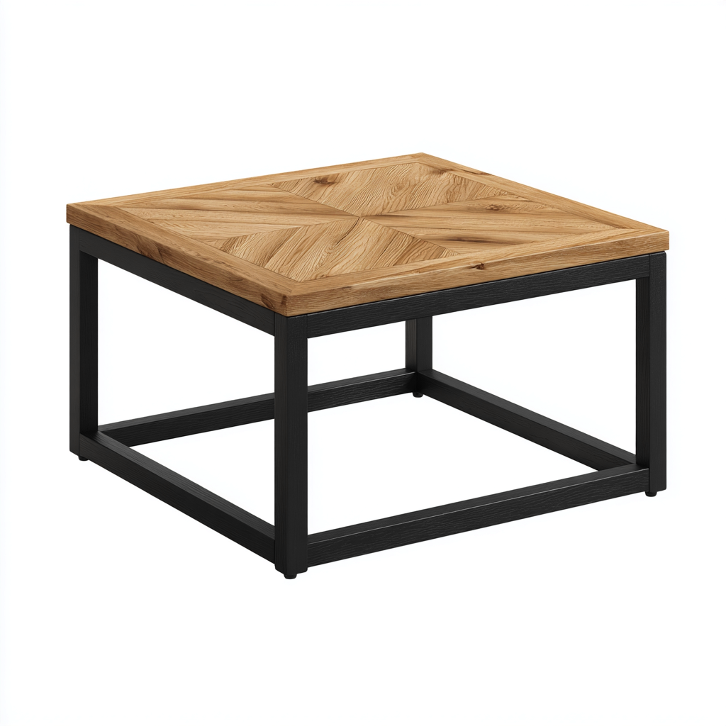 Tavolino da caffè legno e metallo 60x60x45 cm - legno-nero - design moderno- Havengetyard