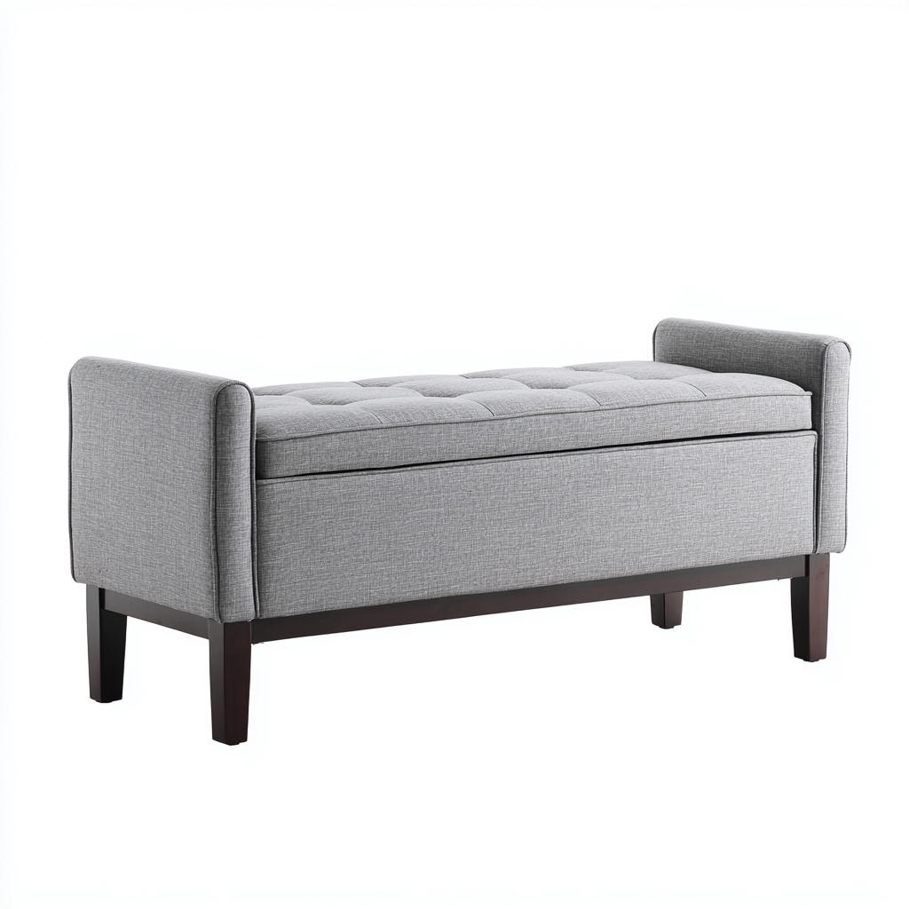 Panca per letto imbottita-tessuto-legno-126x46x50 cm-Grigio-stile moderno- Havengetyard