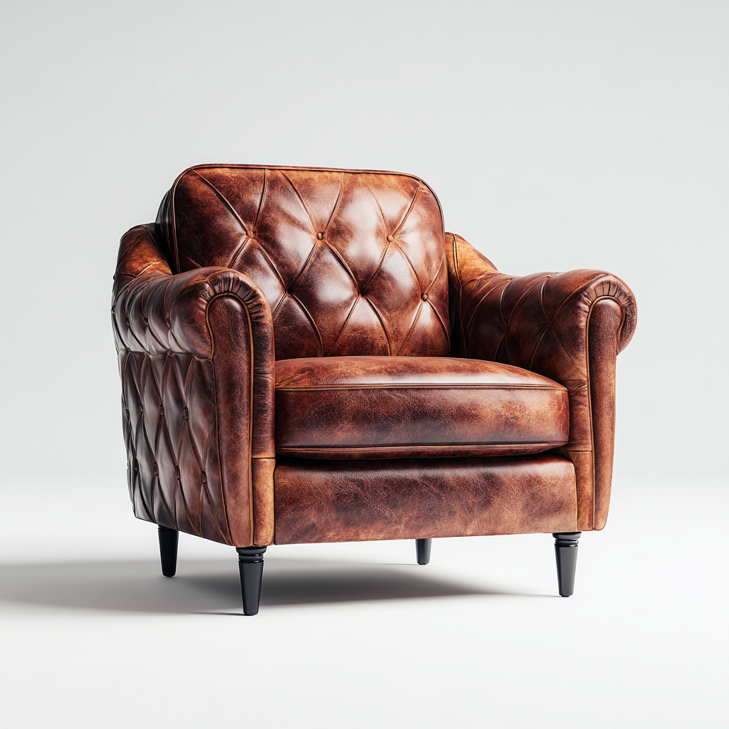 Poltrona imbottita in pelle 90x85x90 cm - marrone - design classico- Havengetyard