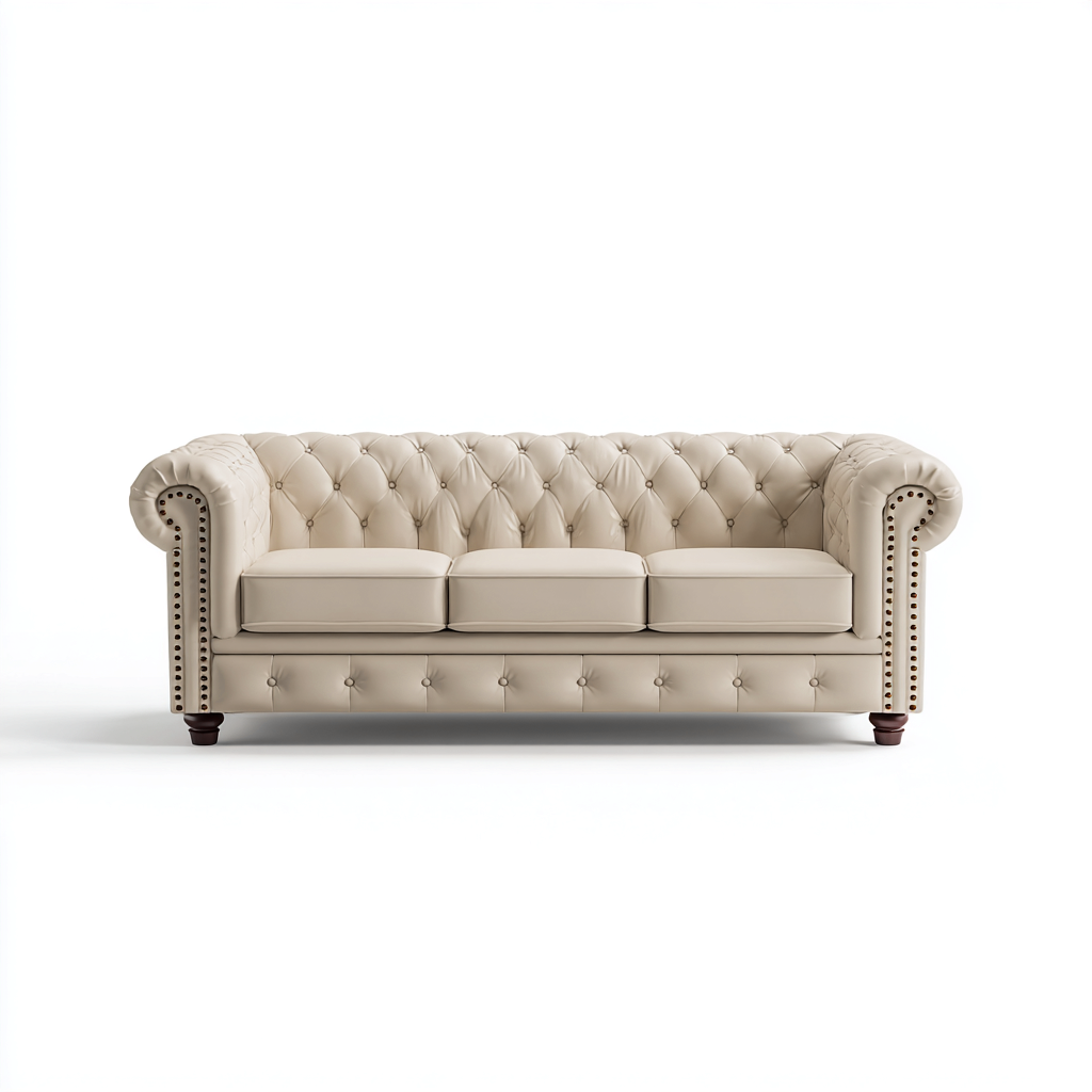 Divani a 3 posti pelle 220x90x75 cm - beige - adatto al soggiorno - design classico- Havengetyard