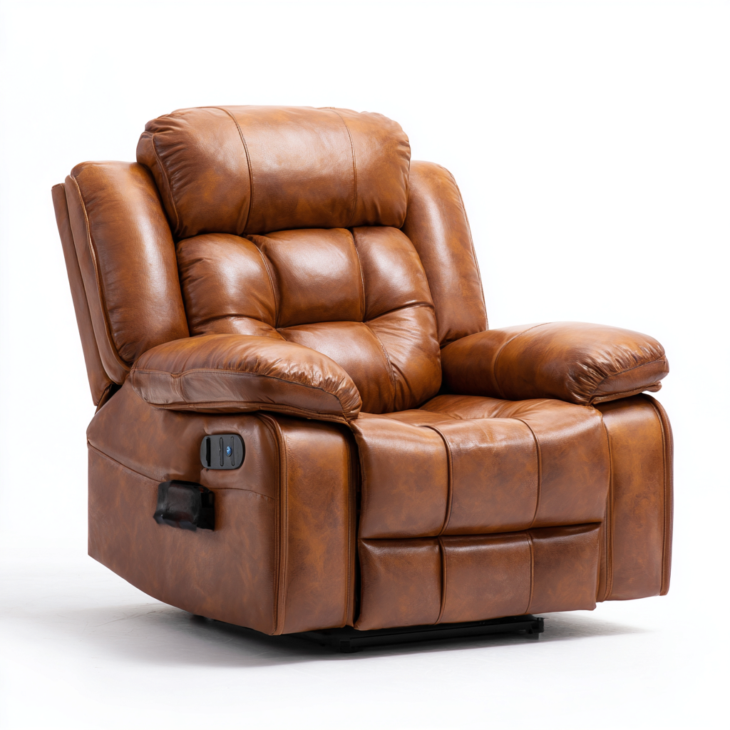 Poltrona reclinabile-Pelle sintetica-94x98x108cm-Marrone-Stile classico confortevole- Havengetyard