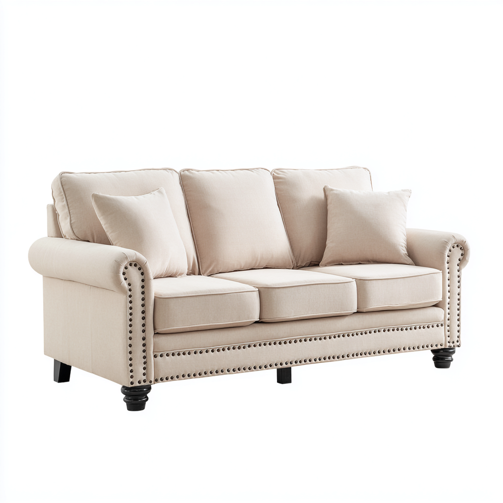 Divani a 3 posti in tessuto 200x90x85 cm - beige - design classico per soggiorno- Havengetyard