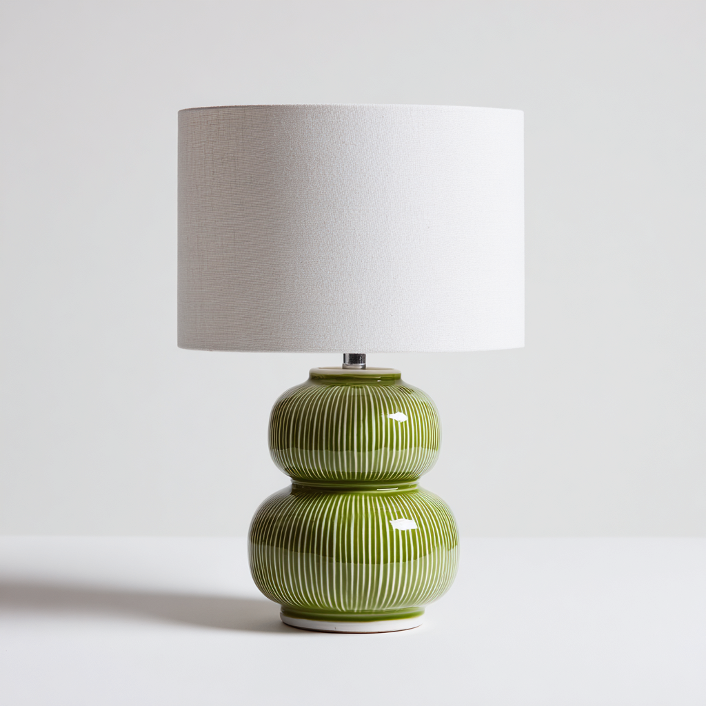 Lampada da tavolo in ceramica 24x24x40 cm - verde e bianco - stile moderno- Havengetyard