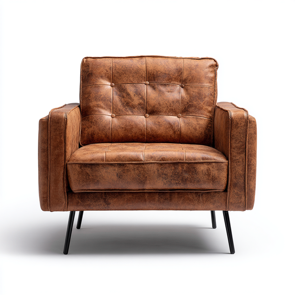 Poltrona rivestita in pelle imbottita 90x88x92 cm - marrone - stile vintage- Havengetyard