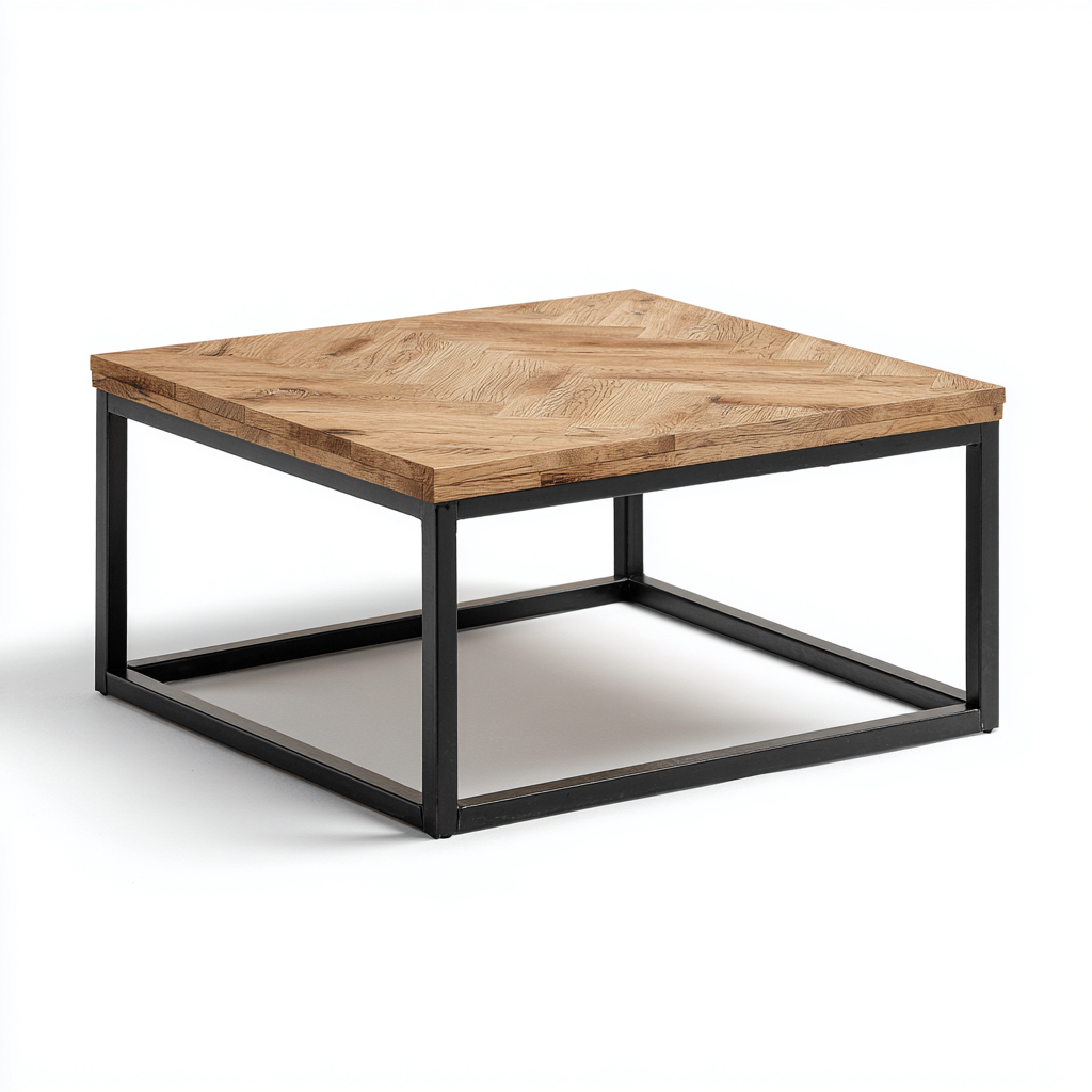 Tavolino da caffè Legno e Metallo 80x80x40 cm - Beige-Nero - Stile industriale- Havengetyard