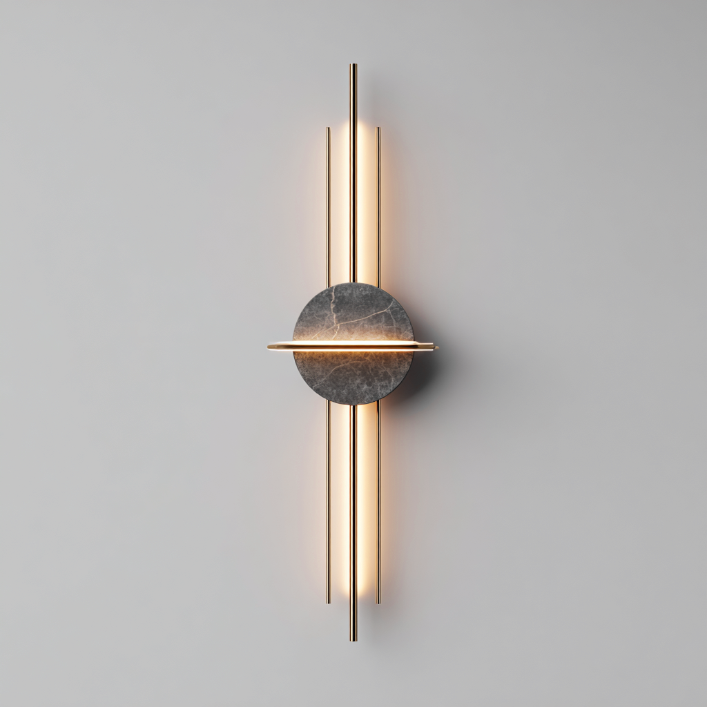 Applique in metallo e marmo 22x12x95 cm - oro-grigio - design moderno per illuminazione decorativa- Havengetyard