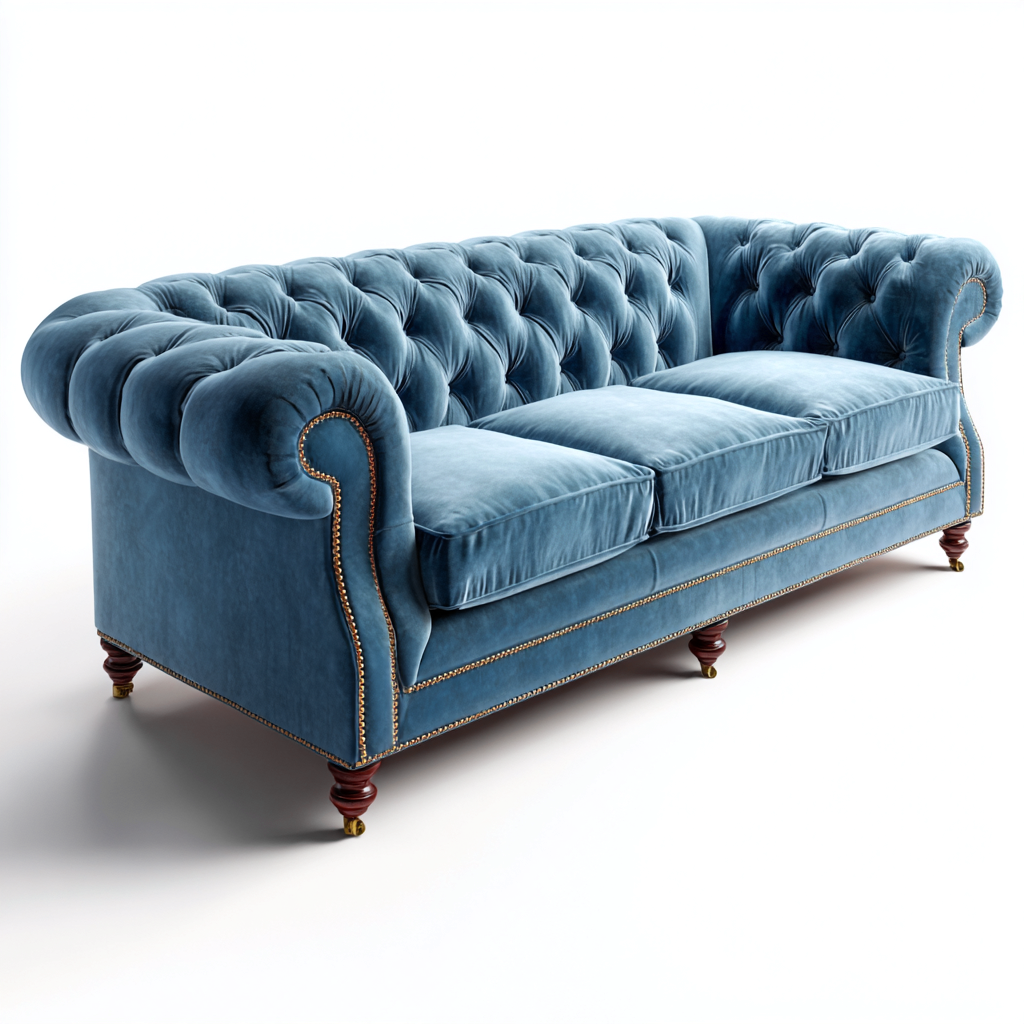 Divani a 3 posti-velvetto-legno massello-225x95x78cm-blu-stile classico- Havengetyard