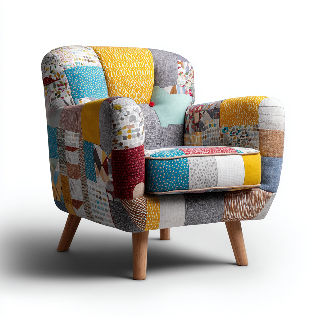 Poltrona imbottita in tessuto patchwork 82x80x85 cm - multicolore - per soggiorno - design creativo- Havengetyard