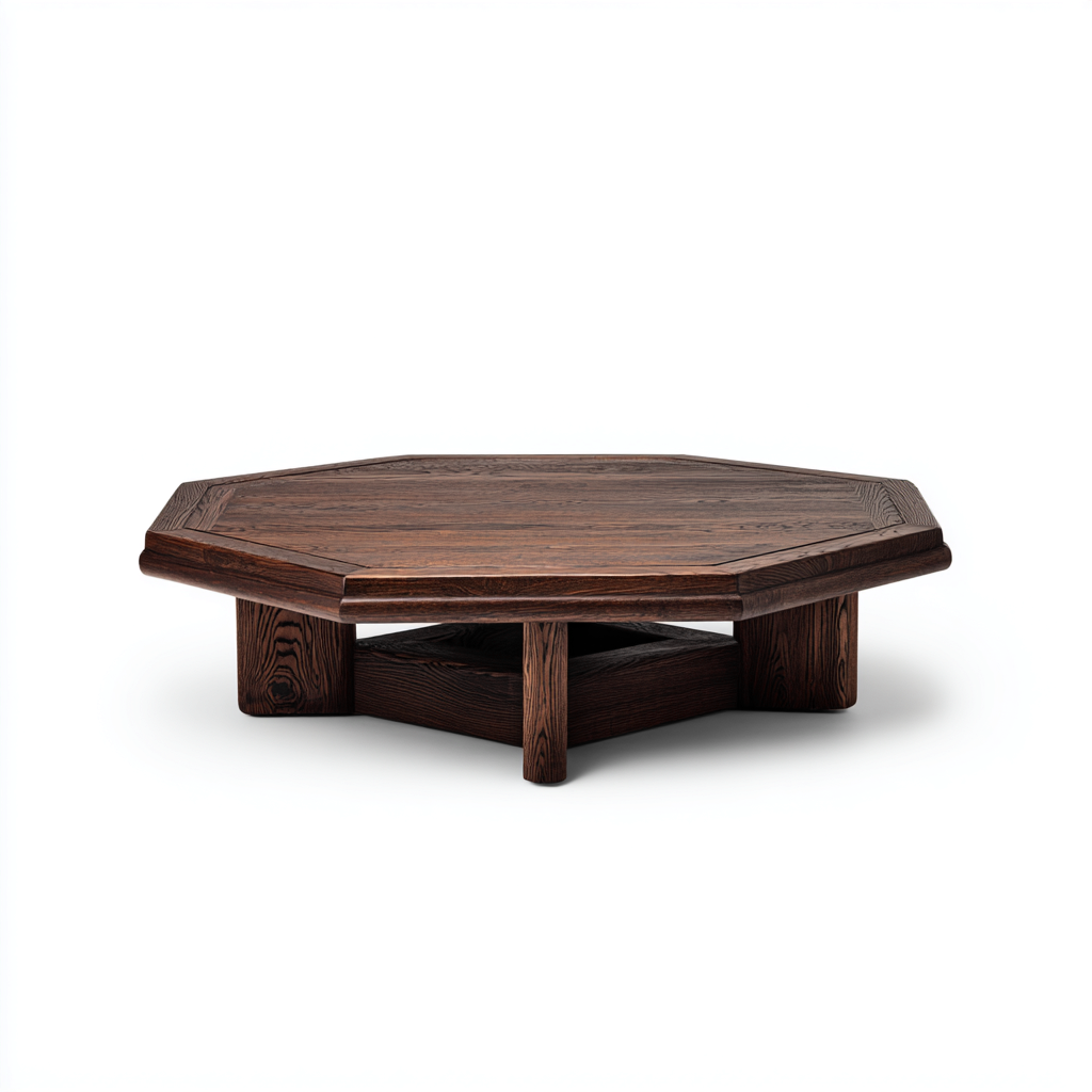 Tavolino da caffè poligonale in legno massello 90x90x32 cm - marrone scuro - design essenziale per soggiorno- Havengetyard