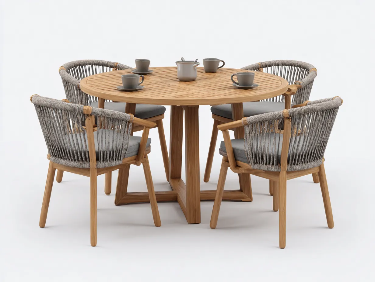 Garten Essgarnituren-Massivholz-Seil-130x130x75 cm-Natur-Grau-Skandinavischer Stil-Casamypad