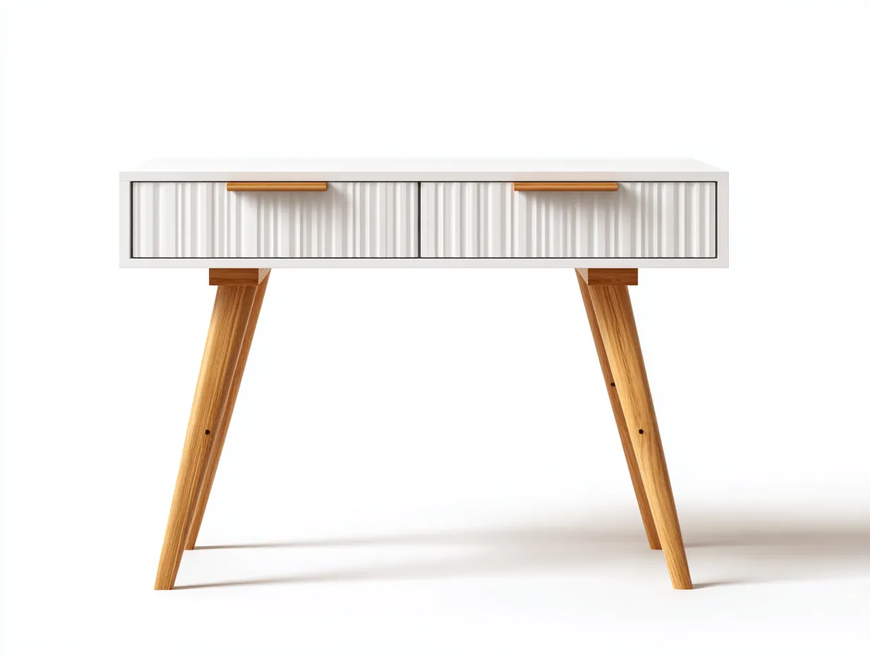 Schreibtisch-Holzwerkstoff-Massivholz-124x58x76 cm-Weiß-Natur-Moderner Stil-Casamypad