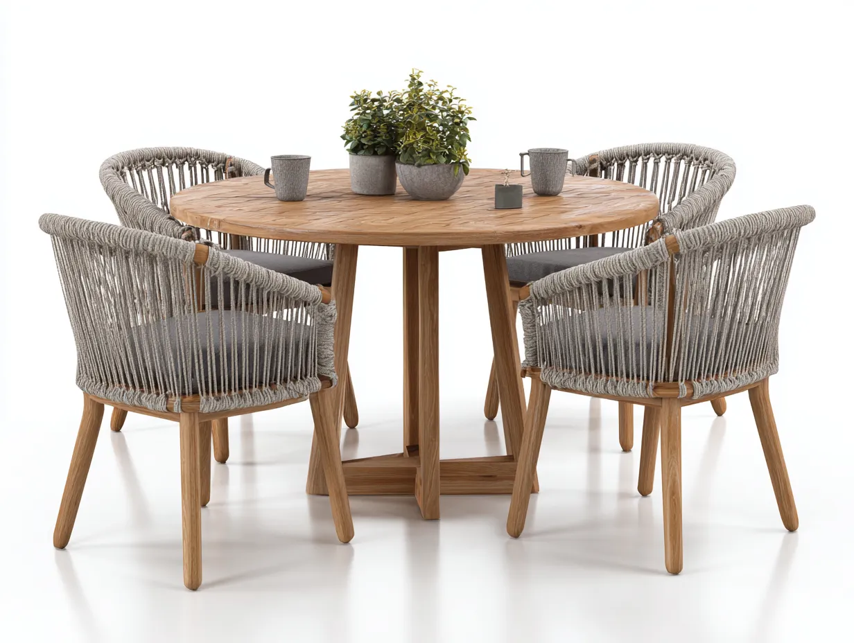 Garten Essgarnituren-Massivholz-Seil-120x120x75 cm-Natur-Grau-Skandinavischer Stil-Casamypad