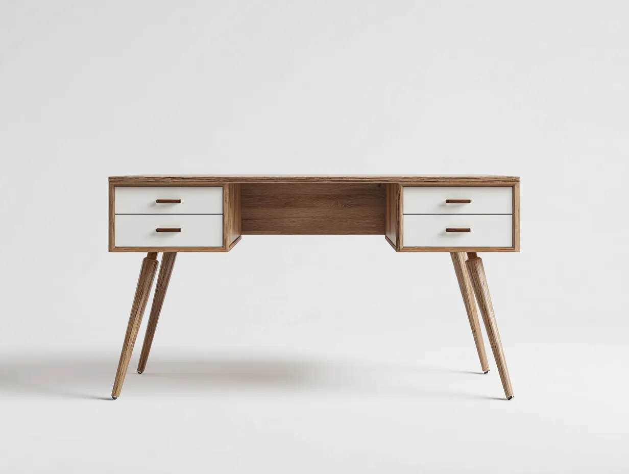 Schreibtisch-Holzwerkstoff-Massivholz-140x62x76 cm-Weiß-Natur-Skandinavischer Stil-Casamypad