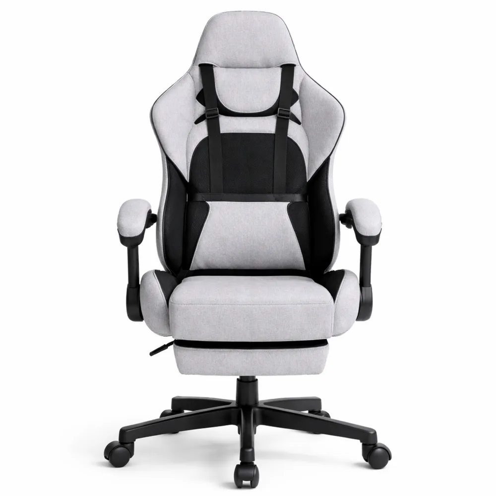 Fauteuil de Jeu Ergonomique avec Coussin Massant et Repose-Pieds Rétractable