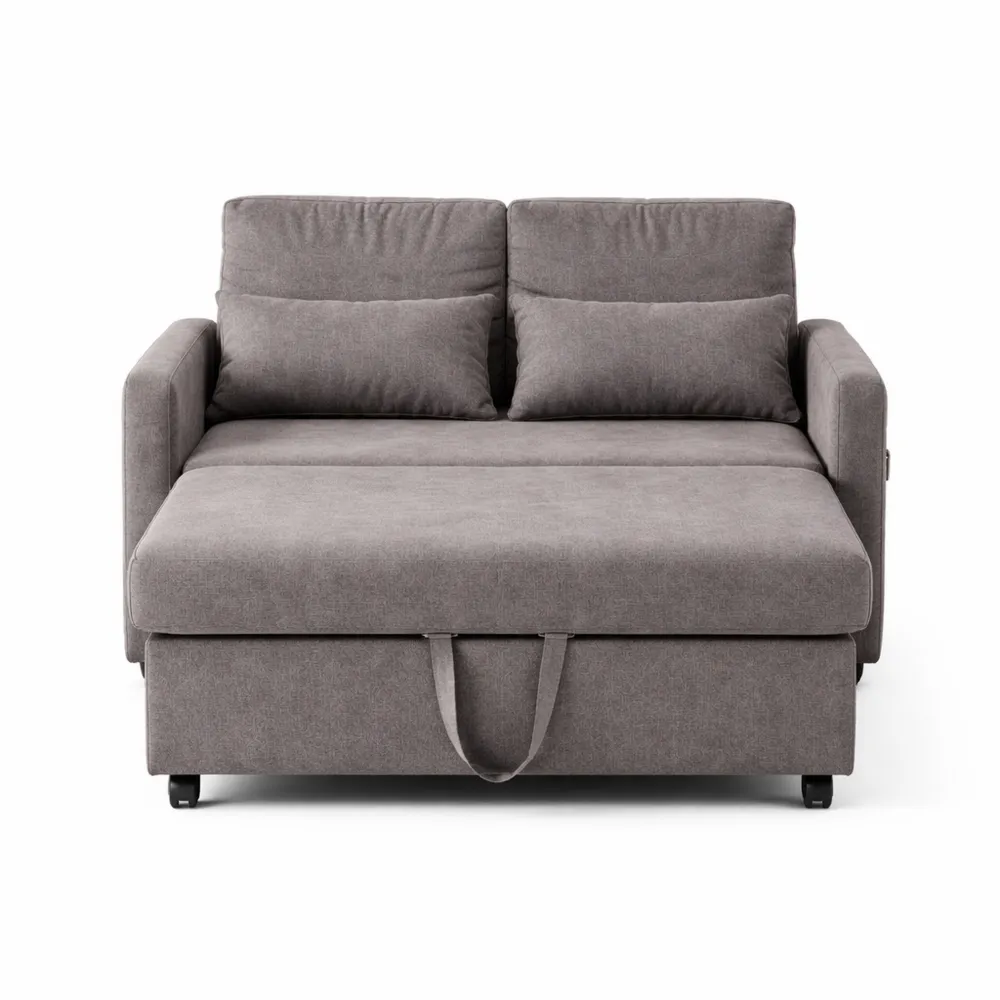 Canapé convertible 2 places avec dossier réglable en tissu coton et lin