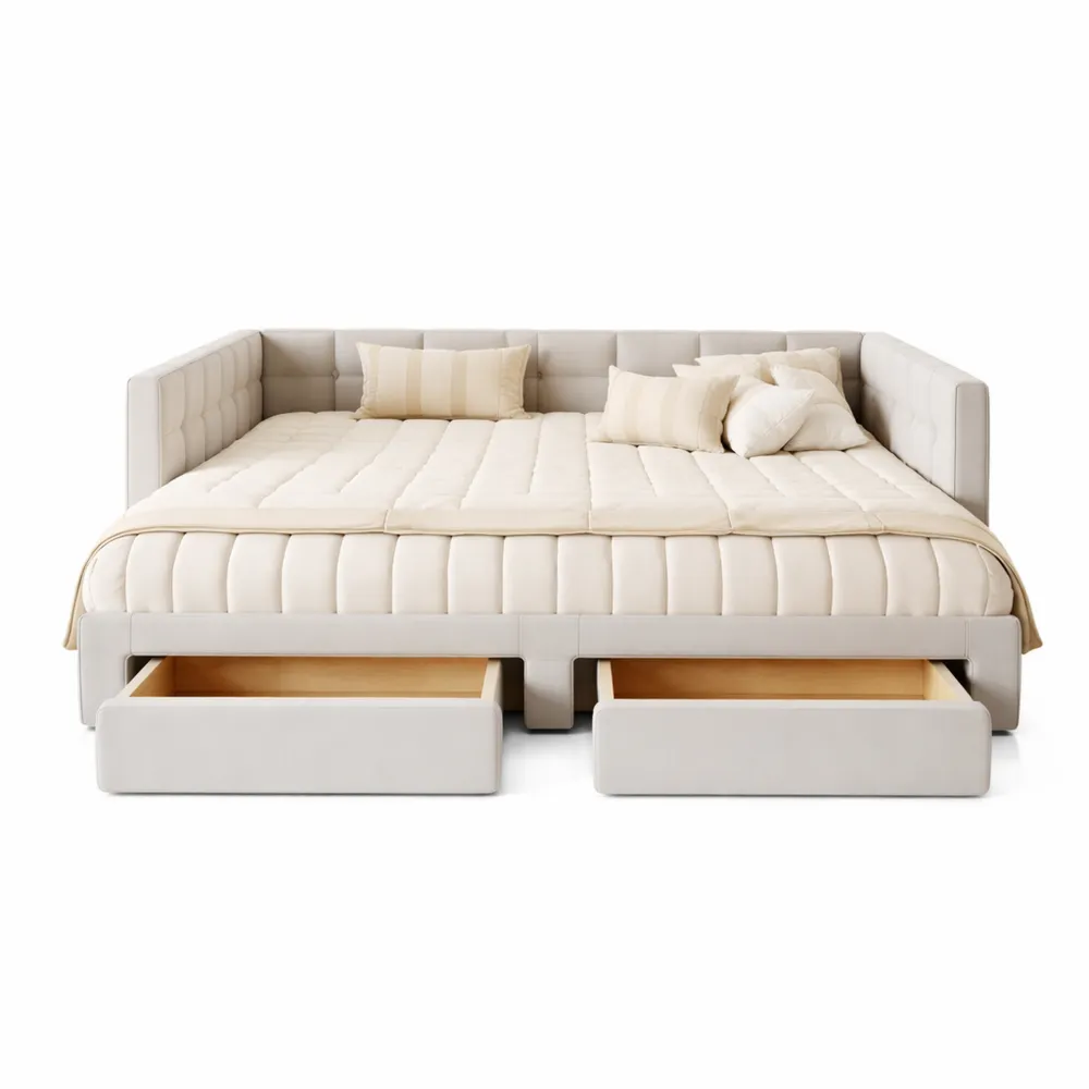 Canapé-lit convertible avec tiroirs et sommier à lattes en velours